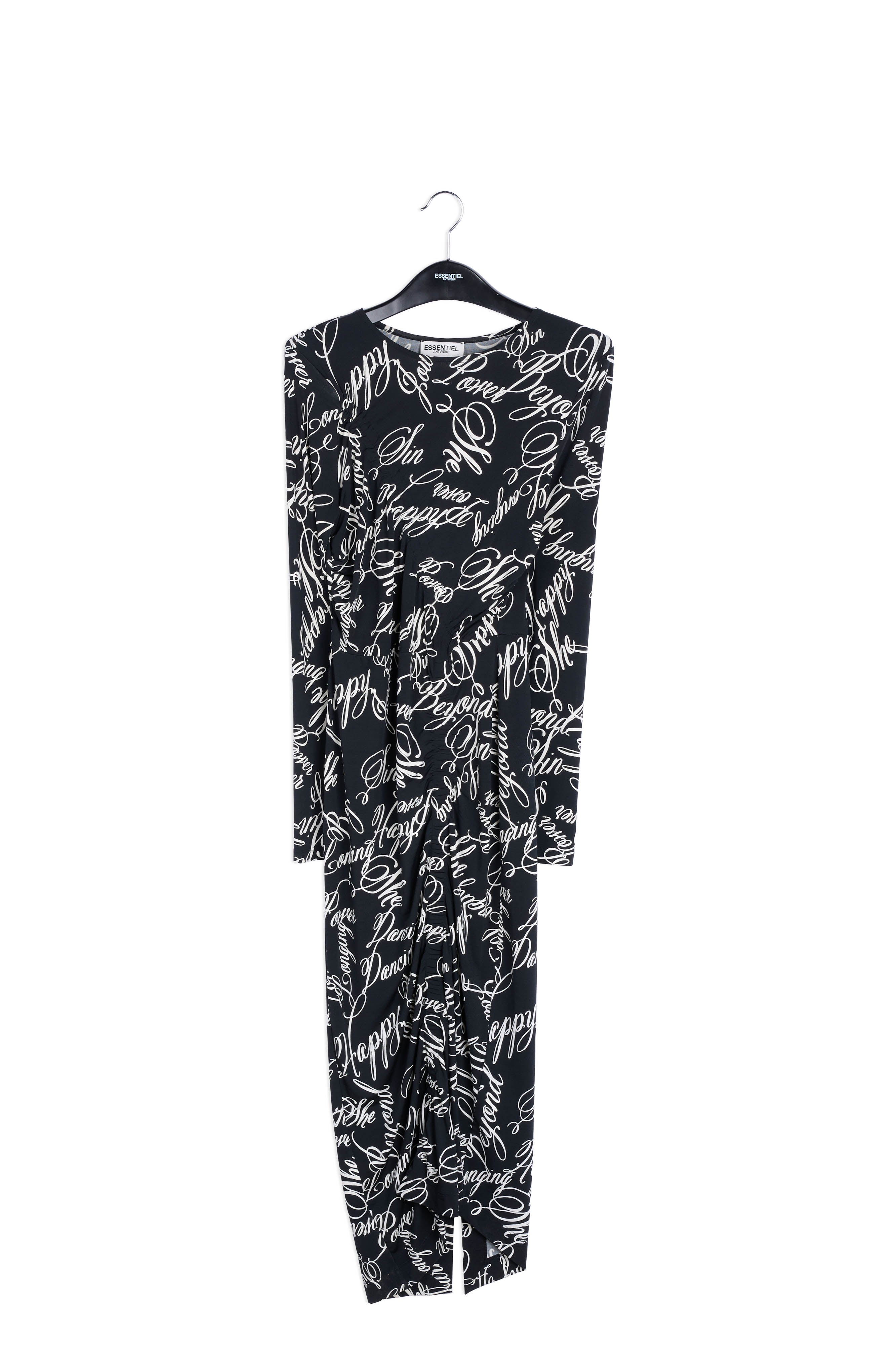 Black midi dress with floral-print RE—SSENTIEL | Essentiel second hand
