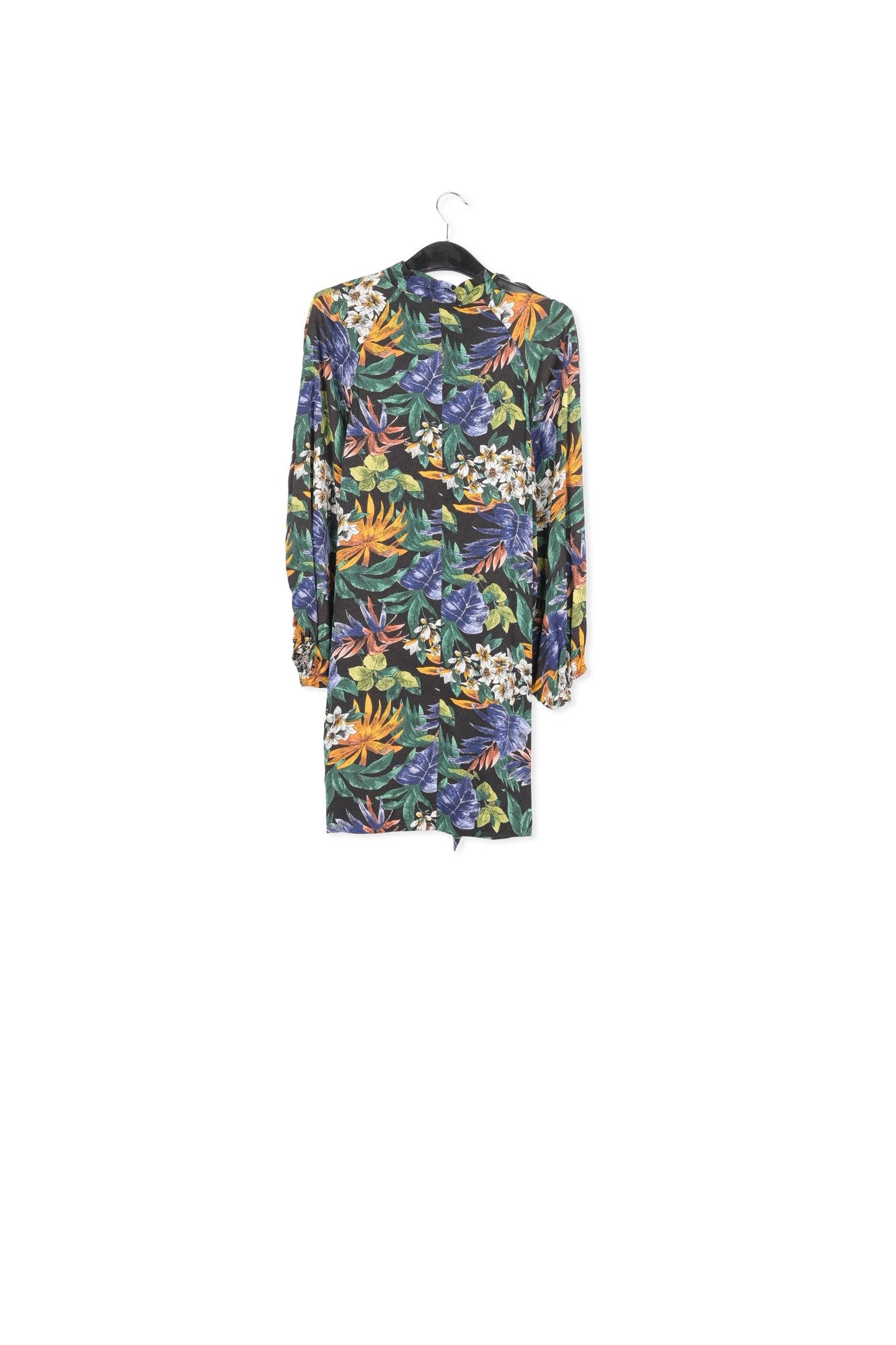 Black floral-print mini dress with pussy-bow RE—SSENTIEL | Essentiel second hand