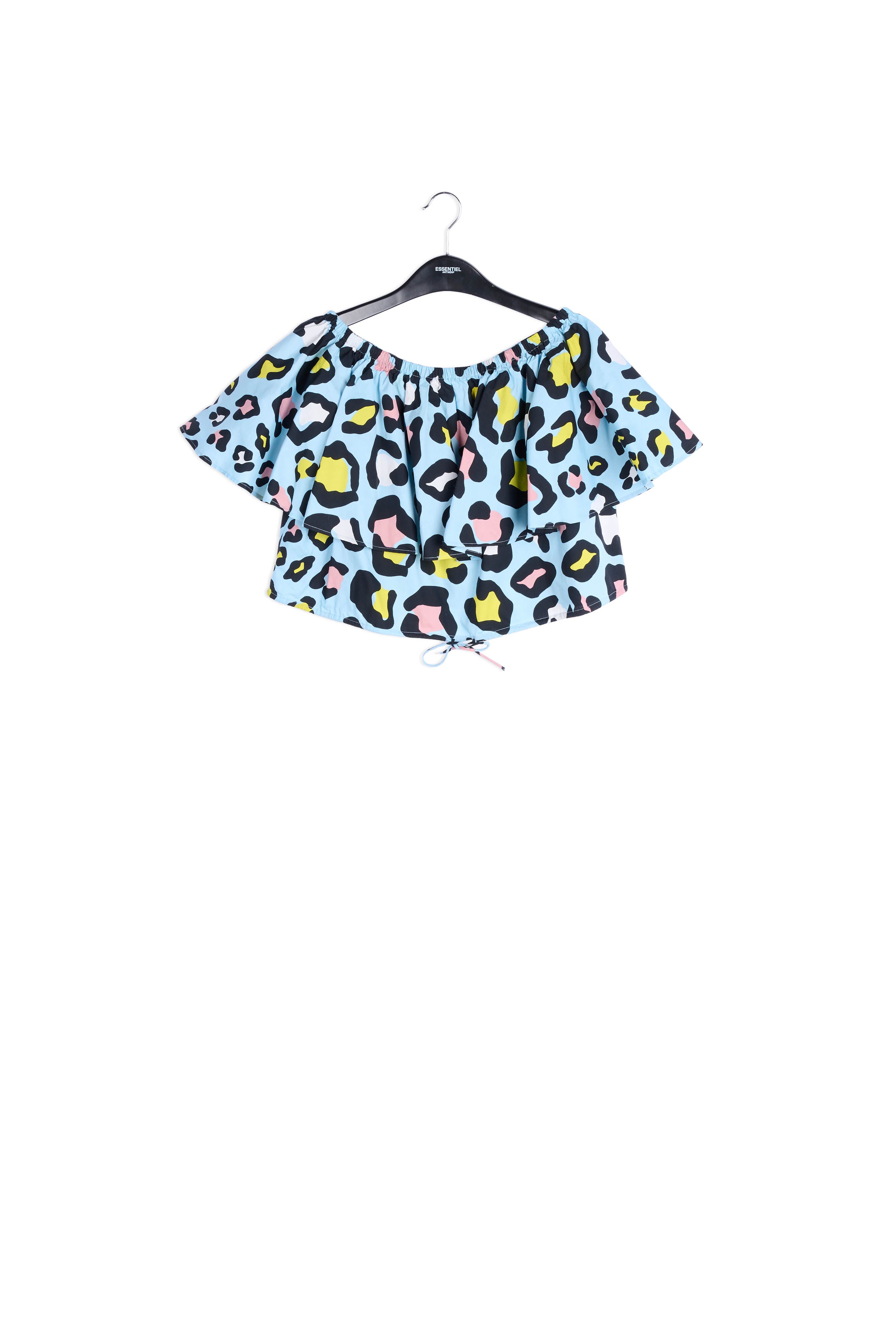 Light blue leopard-print off-shoulder top RE—SSENTIEL | Essentiel second hand