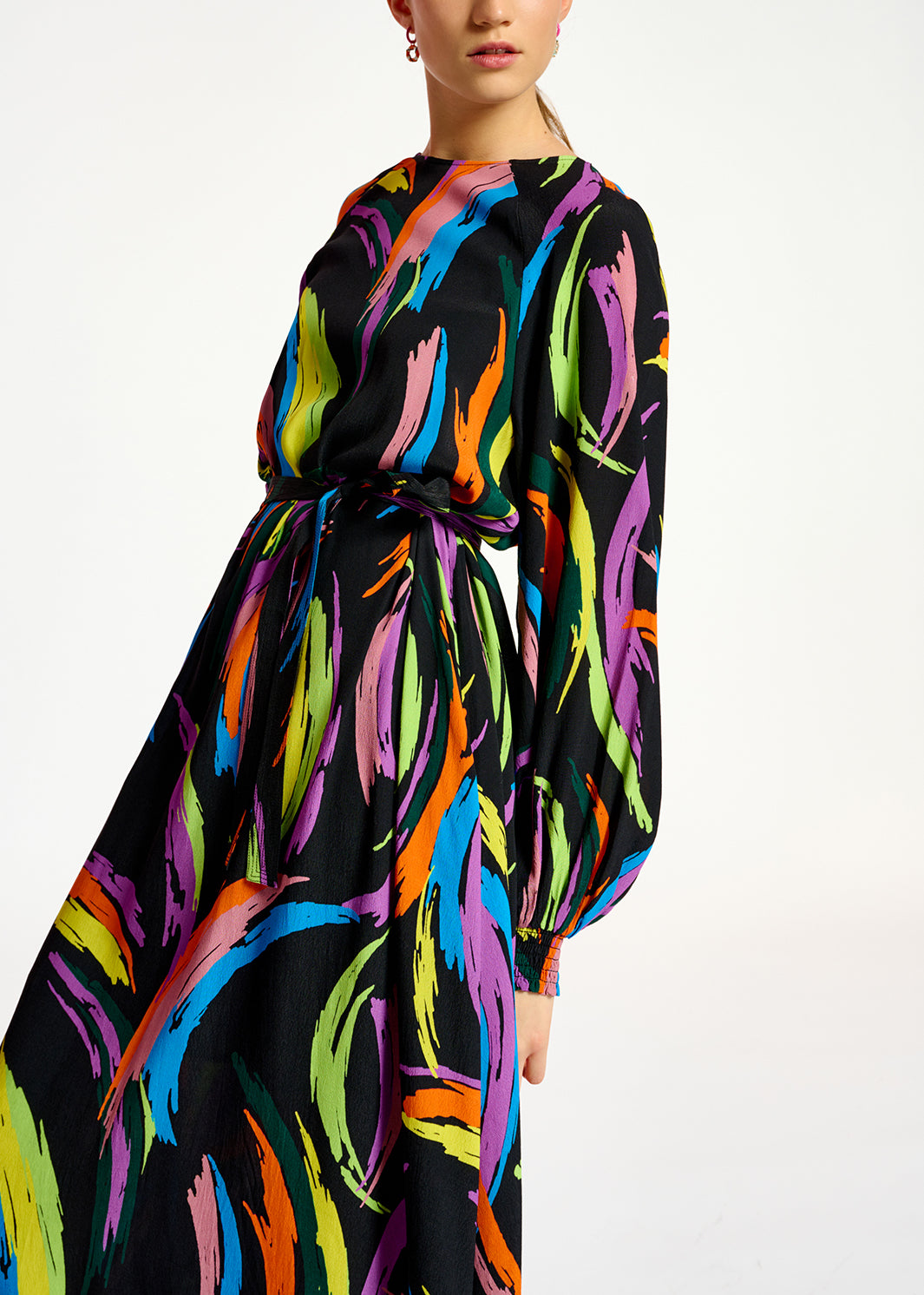 Midi-jurk met veelkleurige abstracte print RE—SSENTIEL | Essentiel second hand