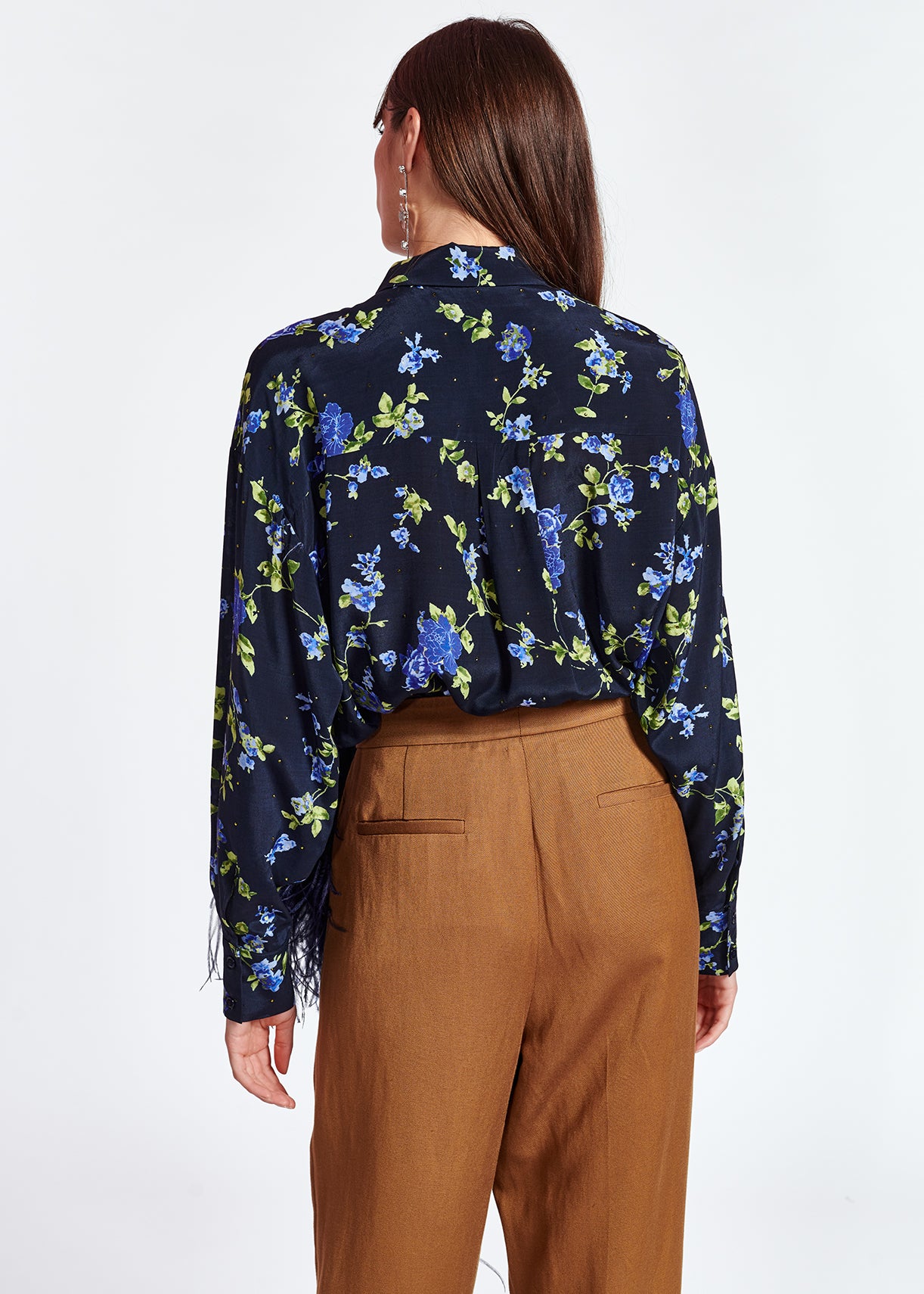 Chemise bleu foncé à fleurs avec strass RE—SSENTIEL | Essentiel second hand