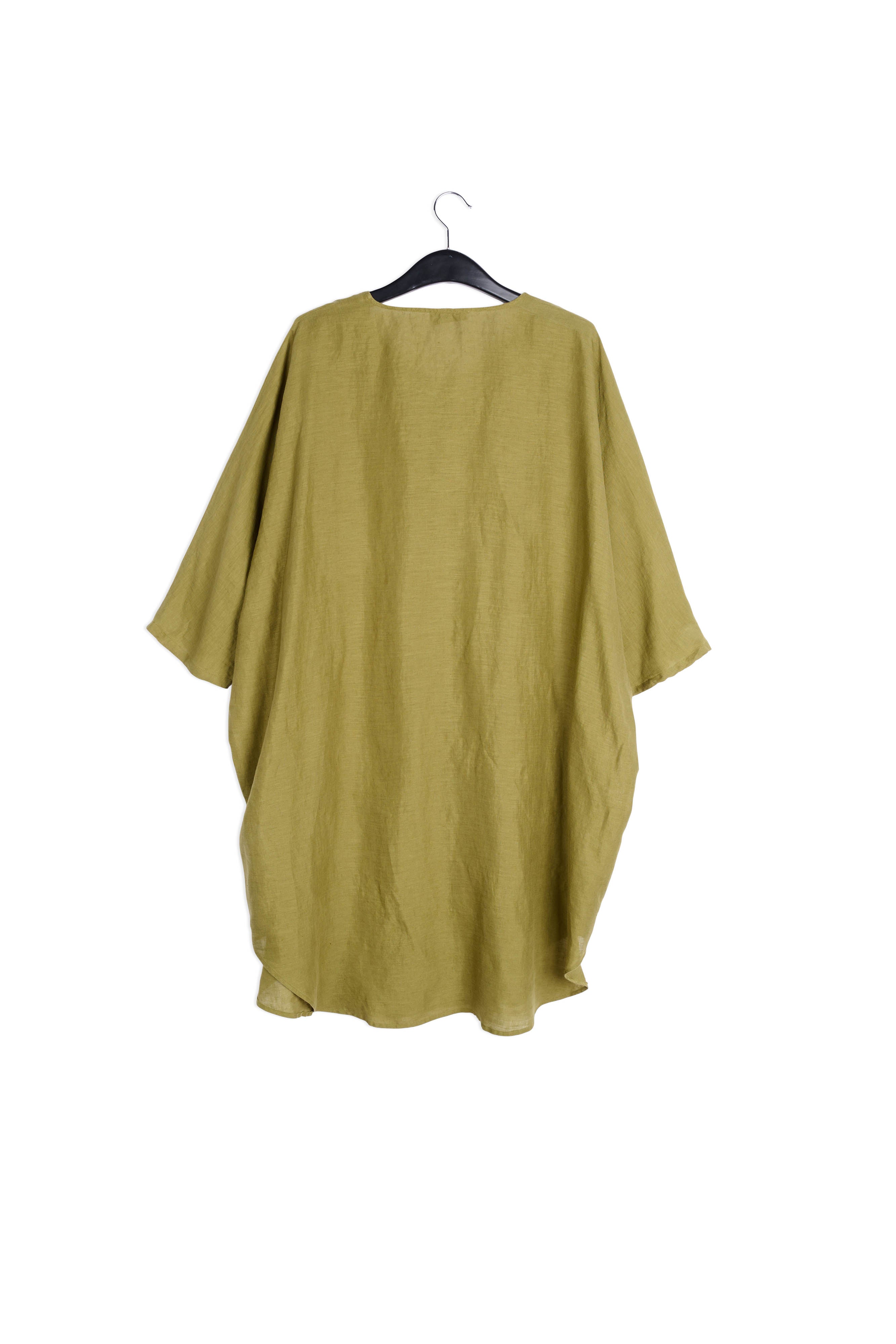 Oversized khaki green linen dress RE—SSENTIEL | Essentiel second hand