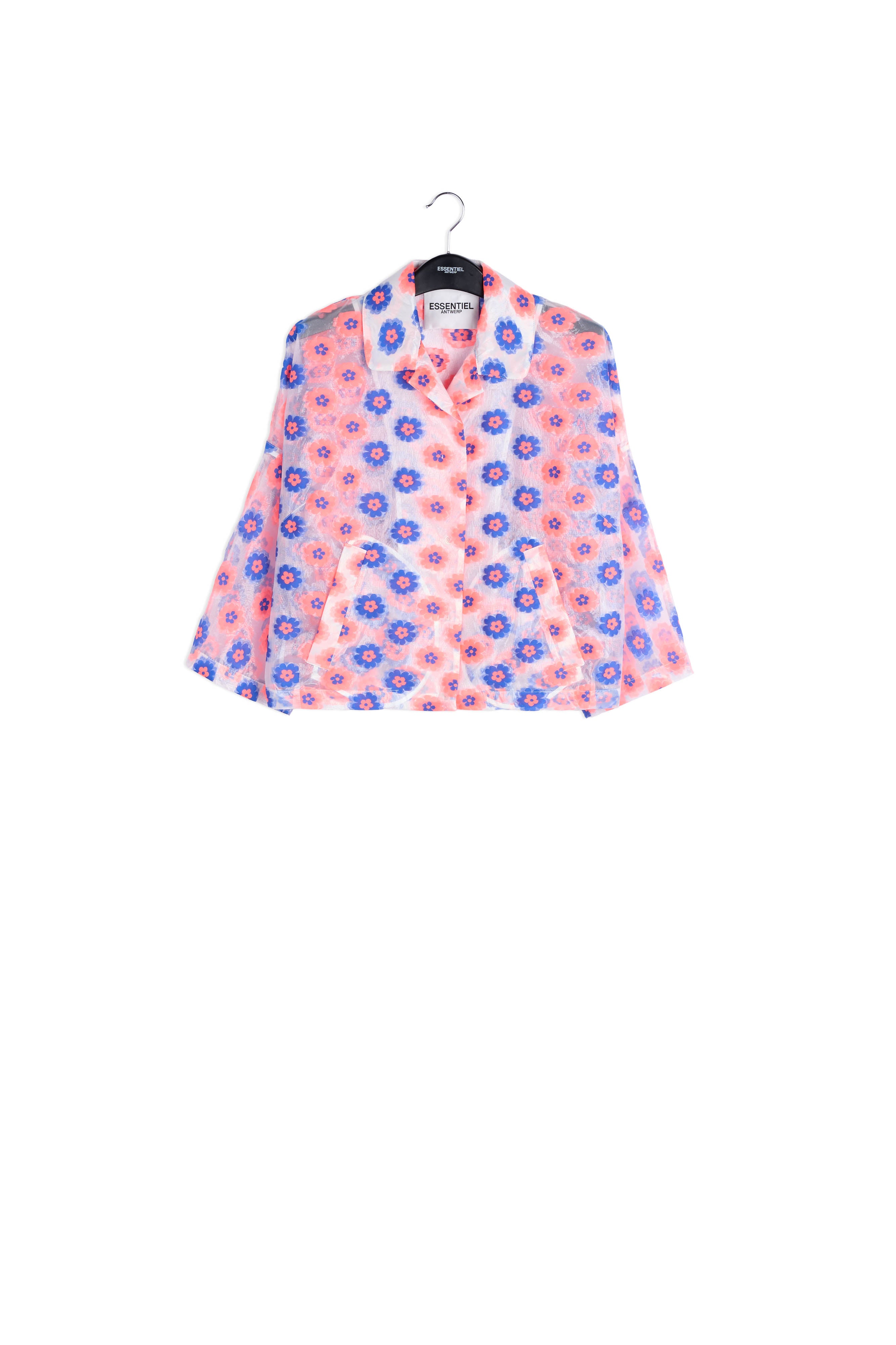 Veste transparente à fleurs rose fluo et bleu RE—SSENTIEL | Essentiel second hand