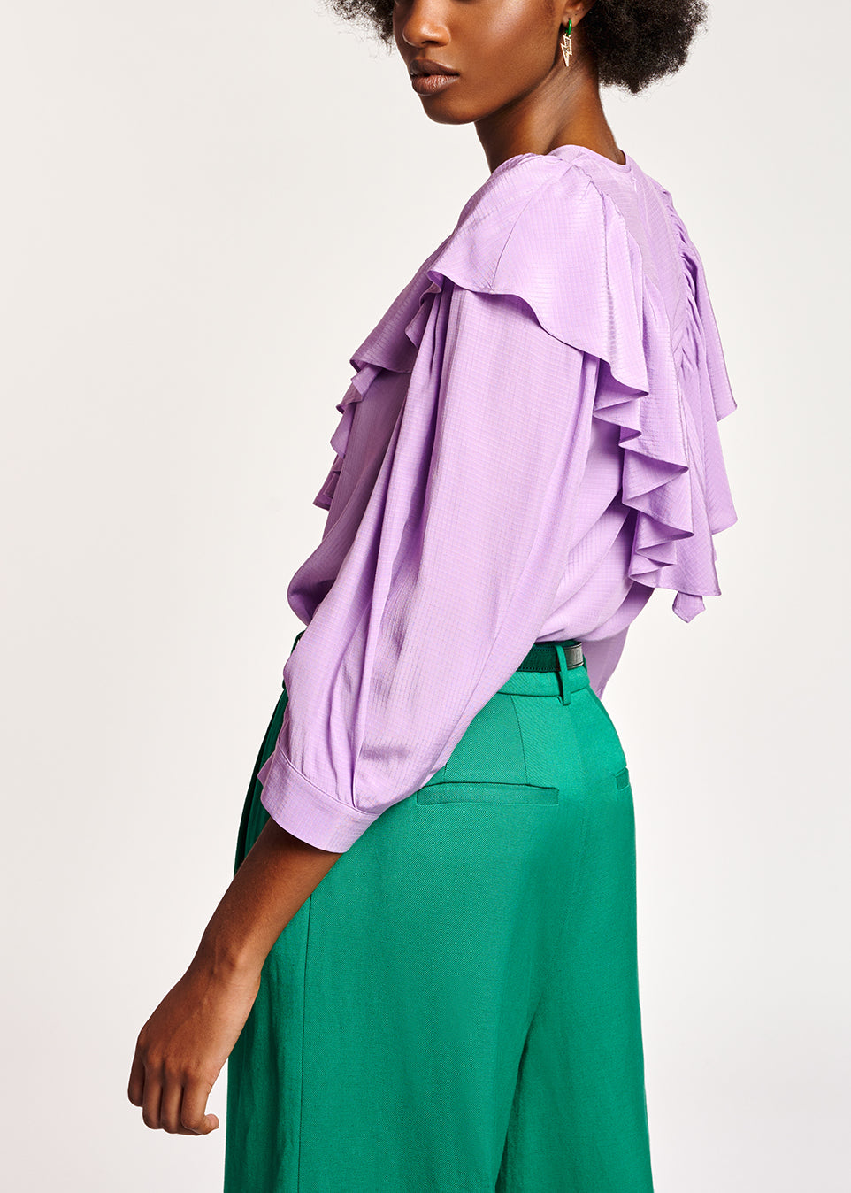 Lilac fluid loose-fit top with ruffles RE—SSENTIEL | Essentiel second hand