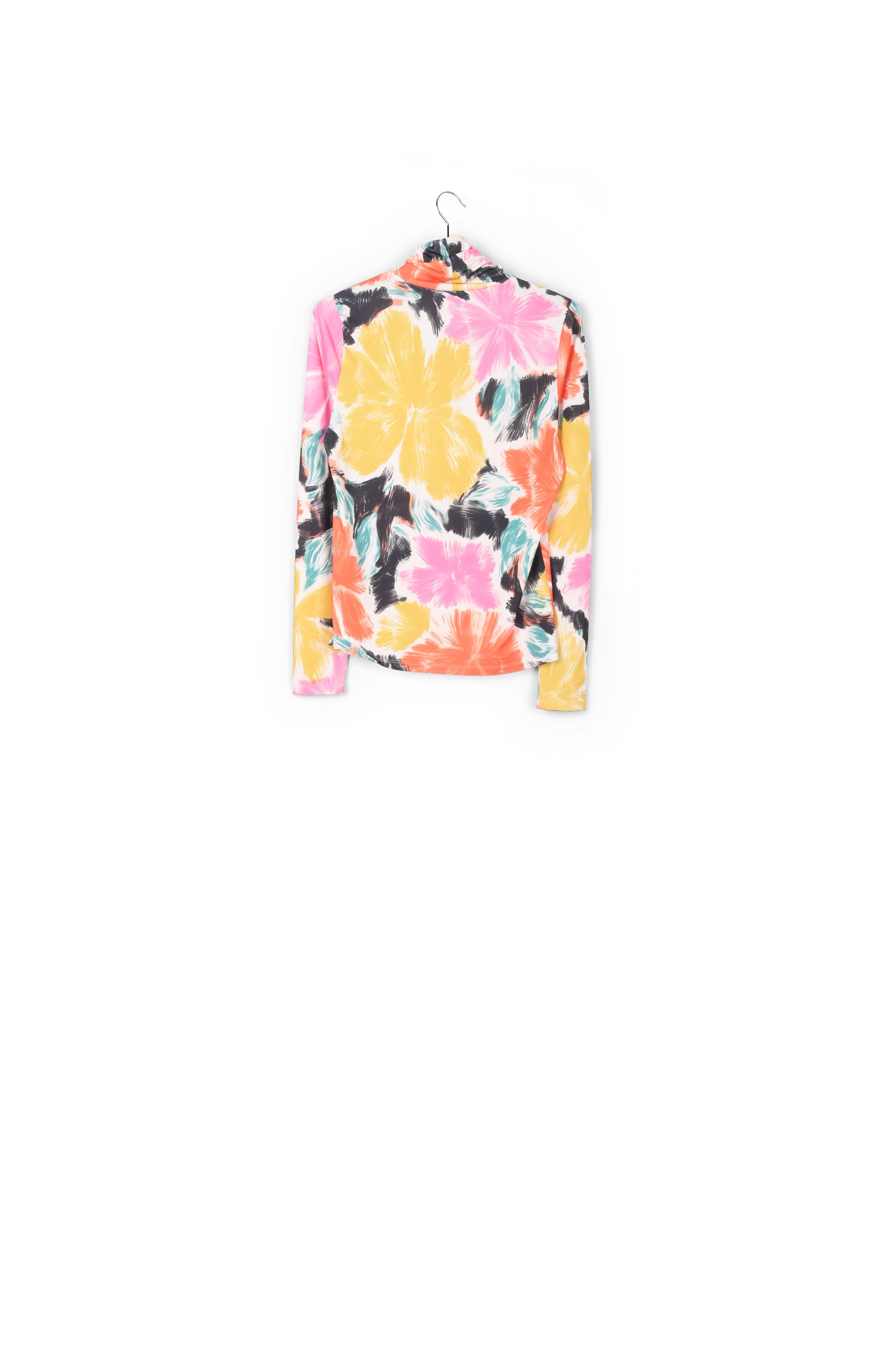 Black, orange and yellow floral print turtleneck top RE—SSENTIEL | Essentiel second hand