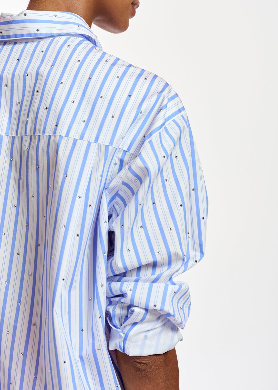 White and blue striped cotton shirt with rhinestone embellishments RE—SSENTIEL | Essentiel second hand