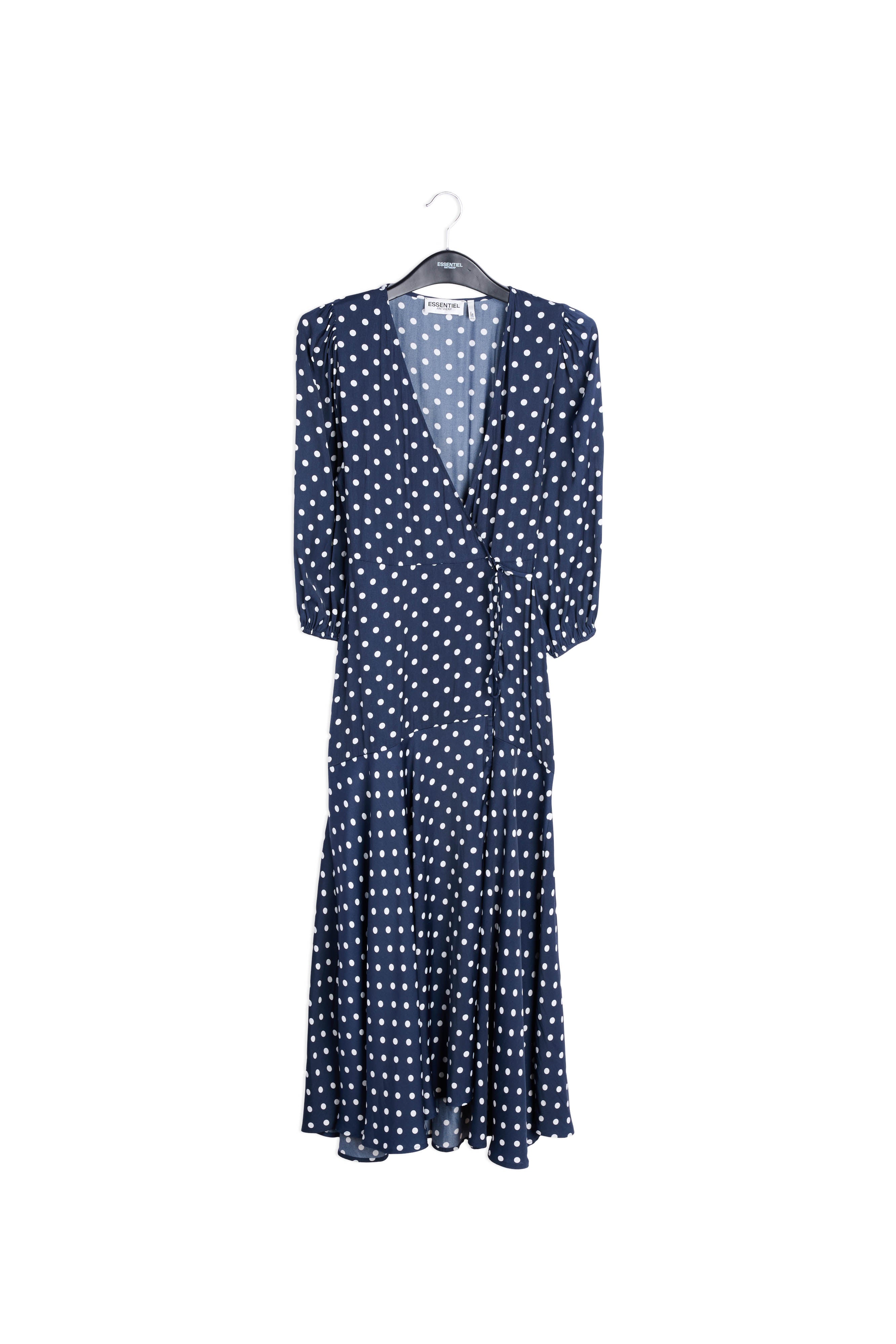 Robe maxi portefeuille bleu foncé à pois RE—SSENTIEL | Essentiel second hand