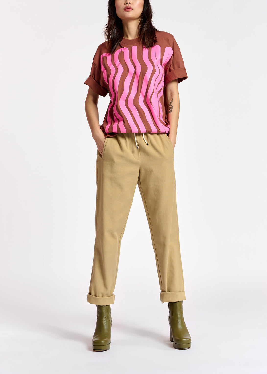 Brown oversized organic cotton t-shirt RE—SSENTIEL | Essentiel second hand