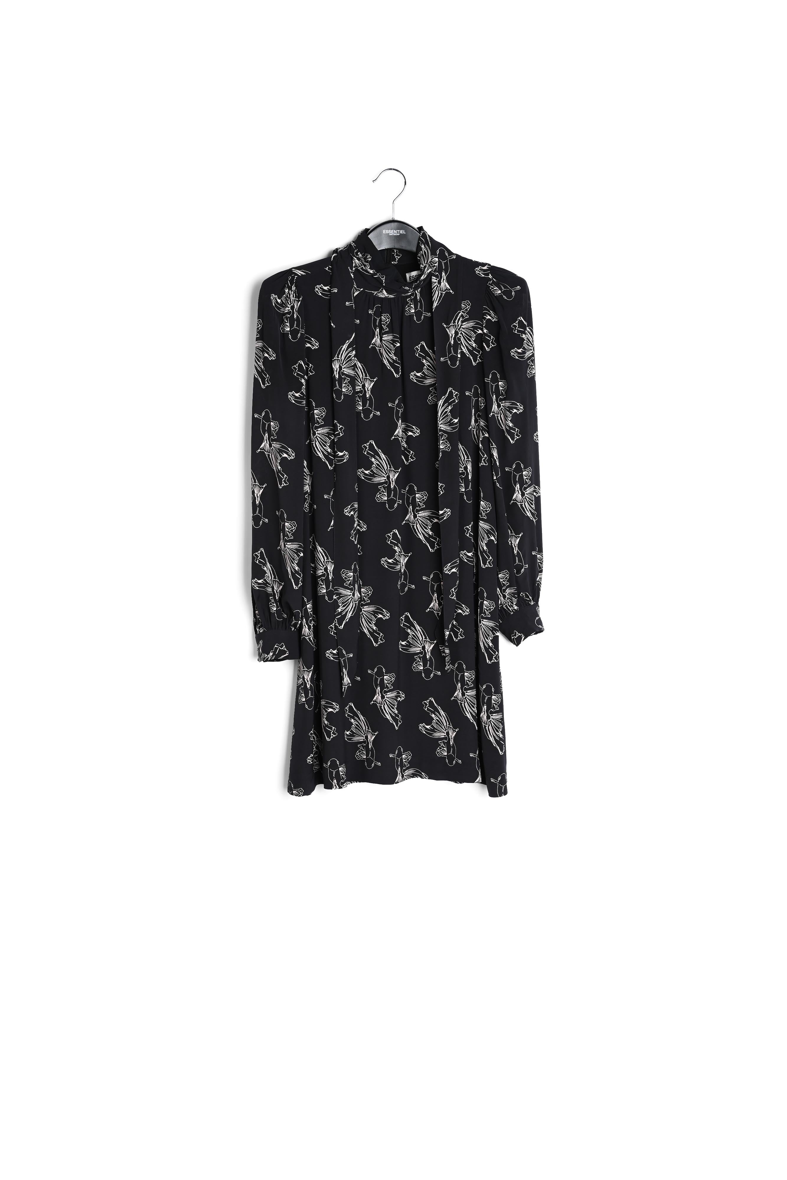 Zwarte mini-jurk met grafische print RE—SSENTIEL | Essentiel second hand