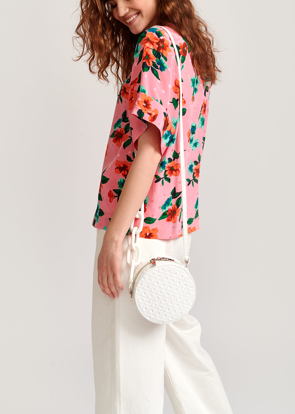 Pink floral and polka dot silk top RE—SSENTIEL | Essentiel second hand