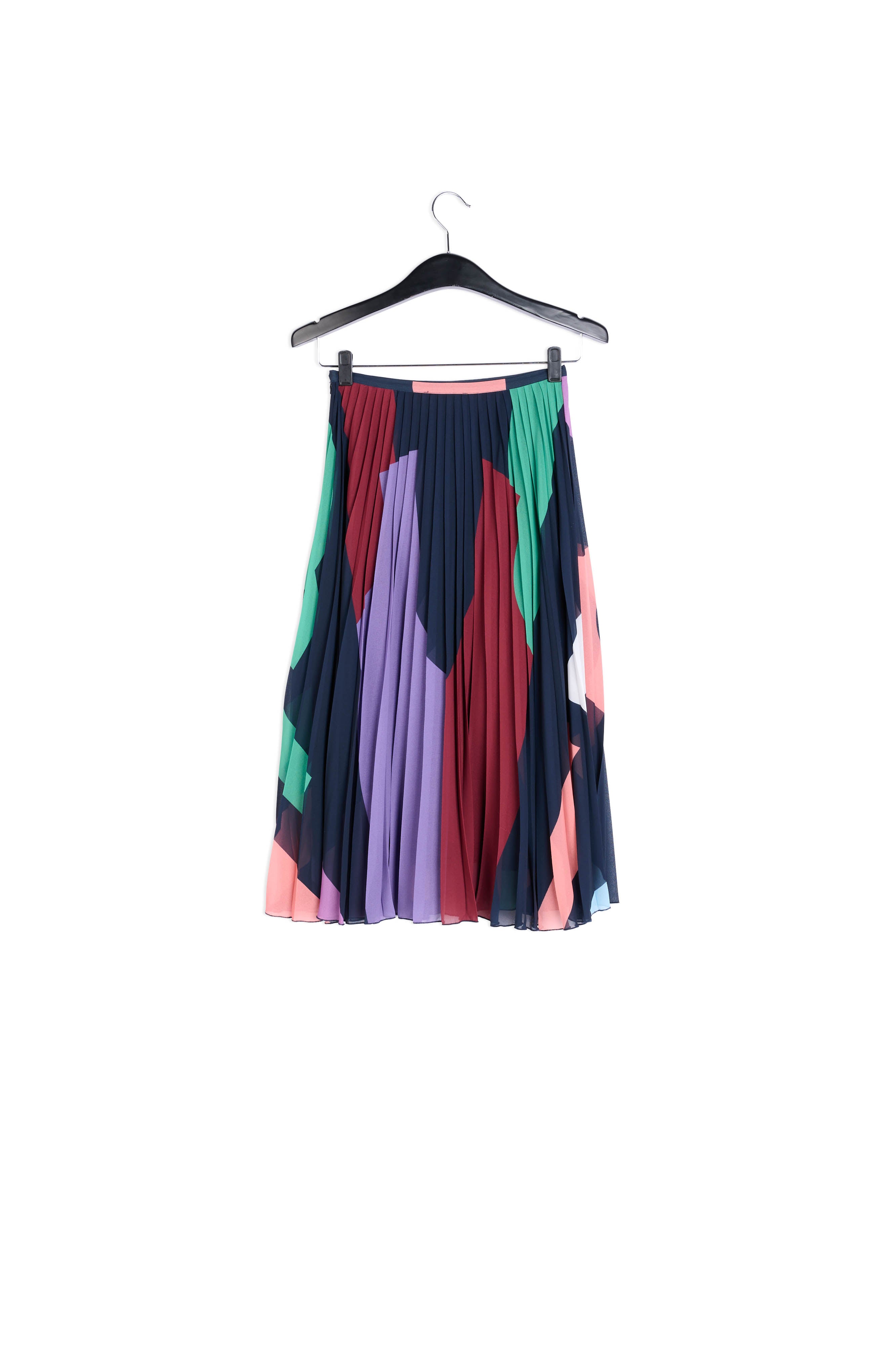 Dark blue graphic print plissé midi skirt RE—SSENTIEL | Essentiel second hand