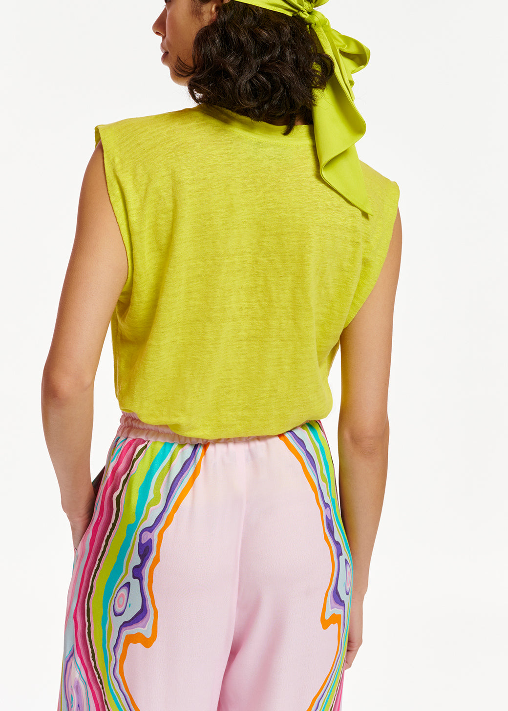 Lime green linen sleeveless T-shirt RE—SSENTIEL | Essentiel second hand