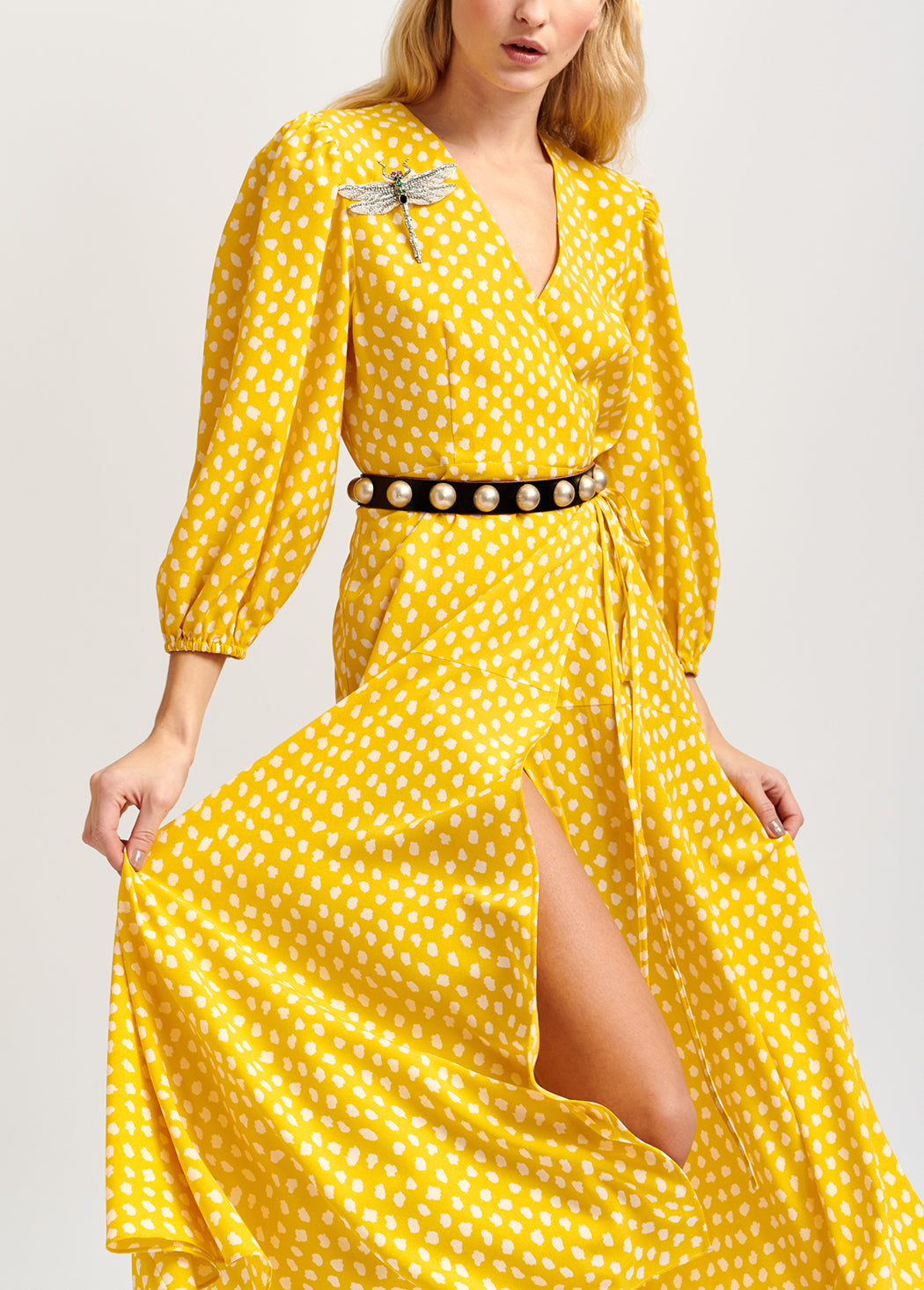 Yellow polka dot wrap maxi dress RE—SSENTIEL | Essentiel second hand
