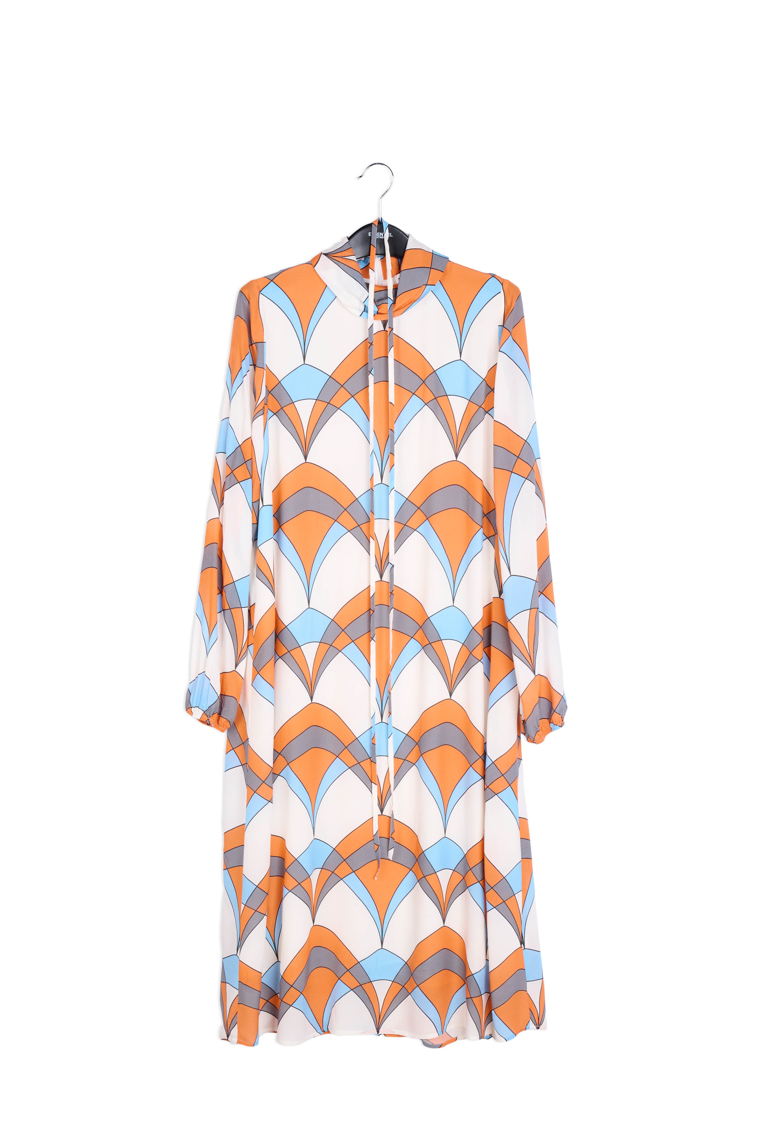 Gebroken witte jurk met grafische print en strik RE—SSENTIEL | Essentiel second hand