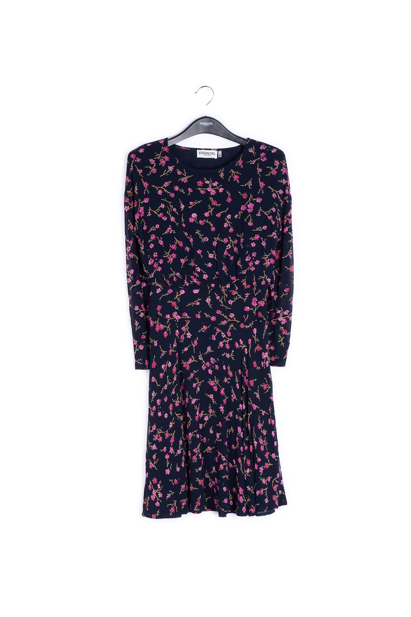 Robe florale bleue foncé avec fleurs de cerisier RE—SSENTIEL | Essentiel second hand