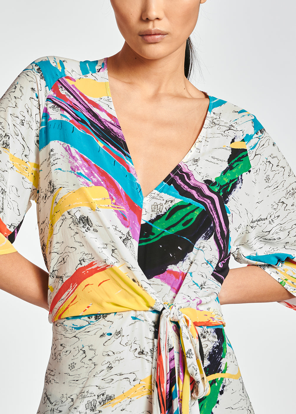 Gebroken witte midi-jurk met verfstrepen RE—SSENTIEL | Essentiel second hand