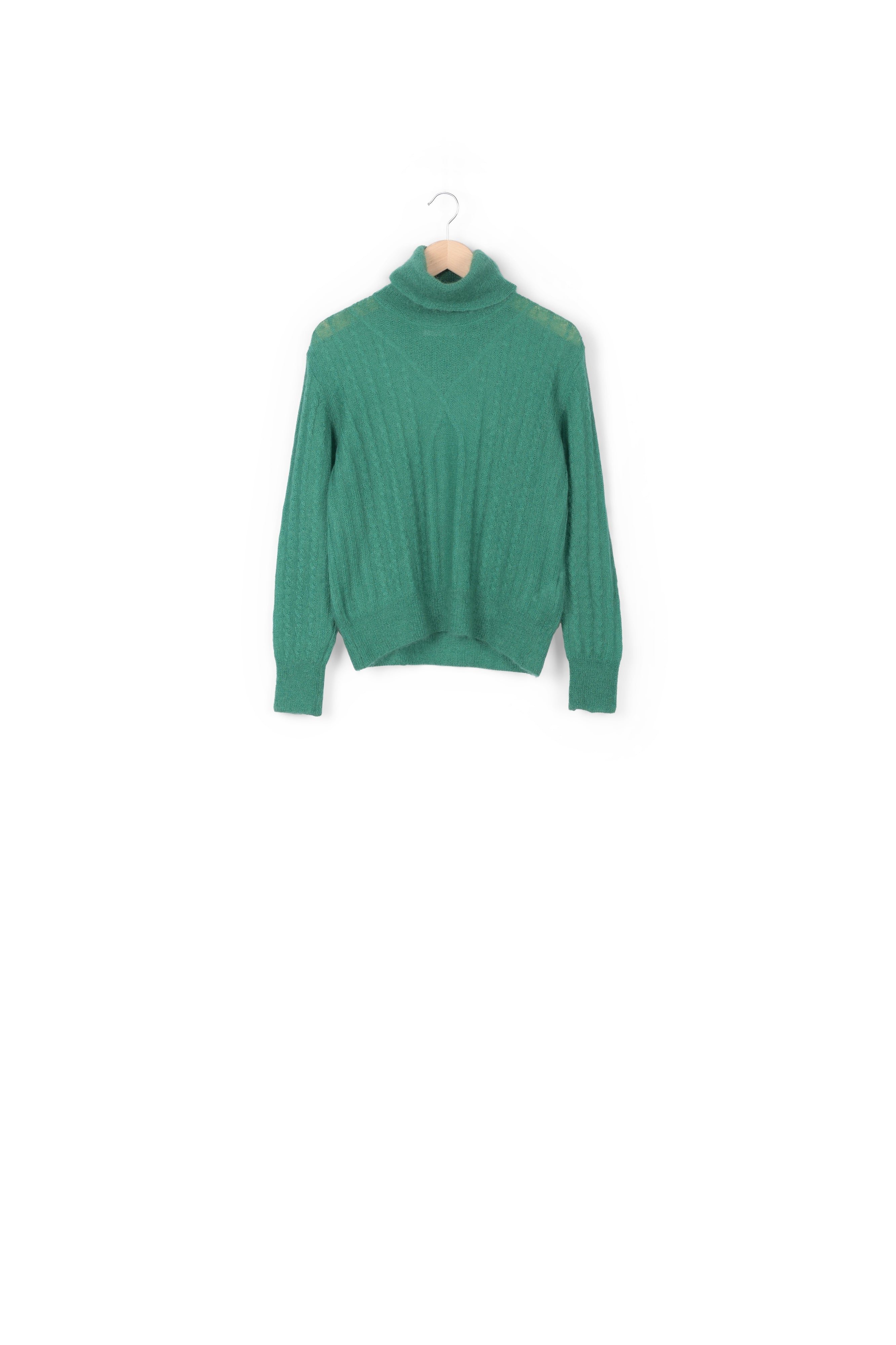 Pull à col roulé en tricot torsadé vert foncé RE—SSENTIEL | Essentiel second hand
