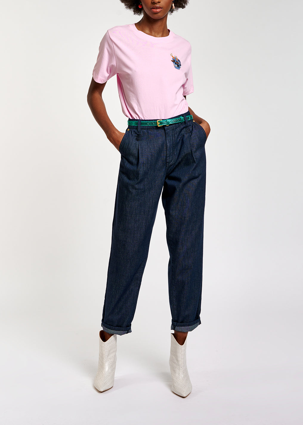 Light pink T-shirt with embroidery detail RE—SSENTIEL | Essentiel second hand