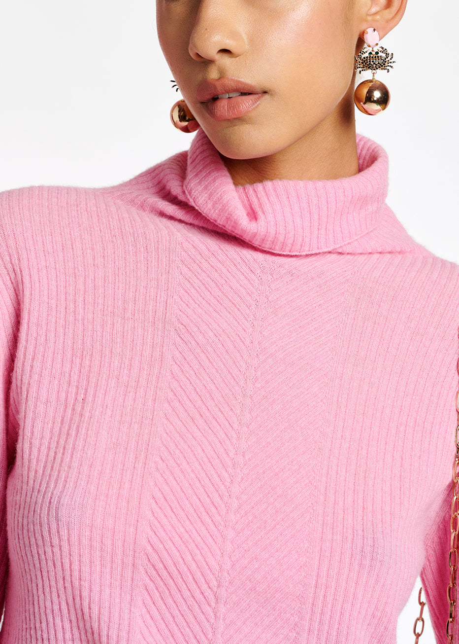 Pink merino wool ribbed turtleneck sweater RE—SSENTIEL | Essentiel second hand