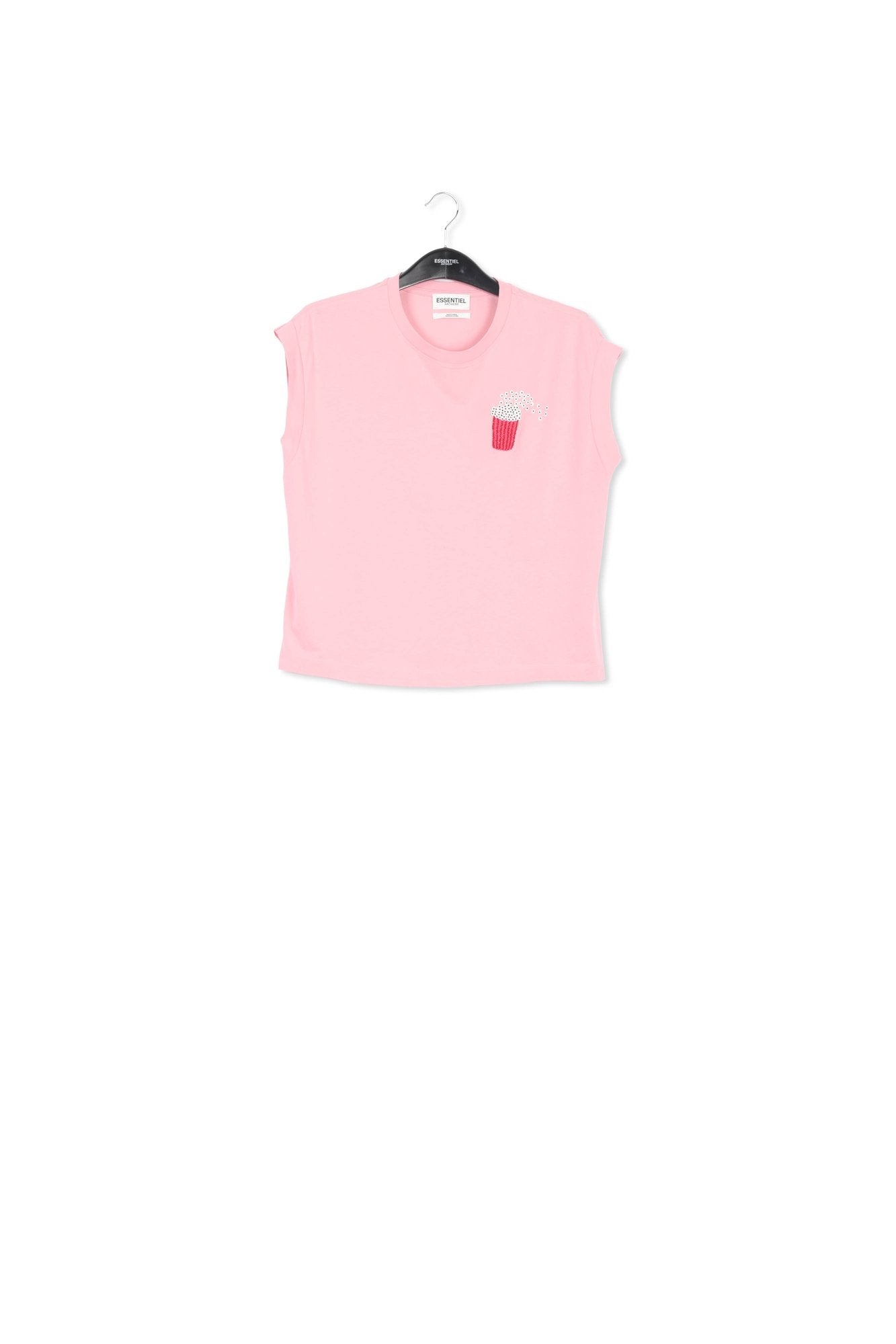 Light pink organic cotton T-shirt with popcorn embroidery RE—SSENTIEL | Essentiel second hand