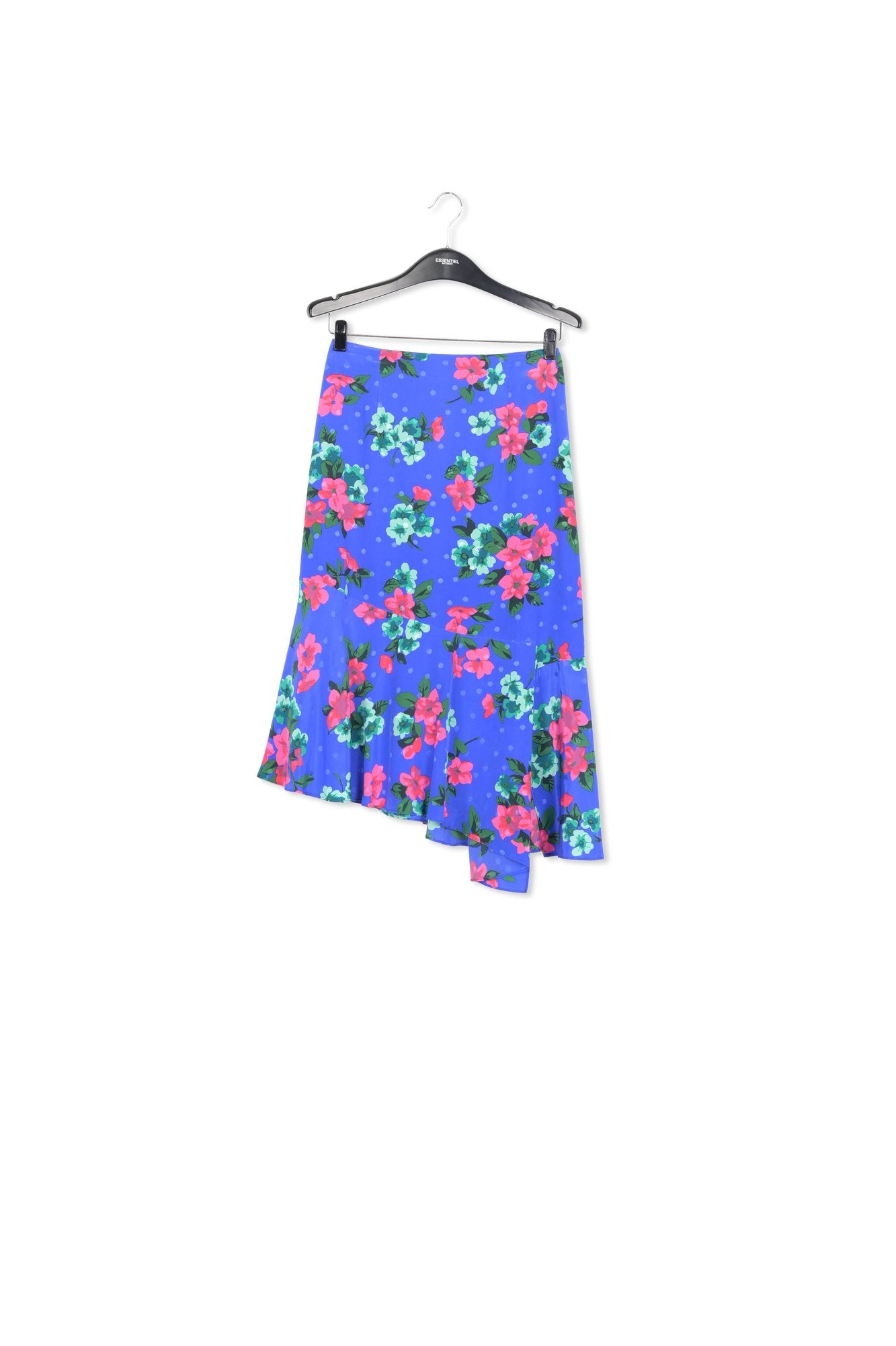 Blue floral and polka dot silk midi skirt RE—SSENTIEL | Essentiel second hand