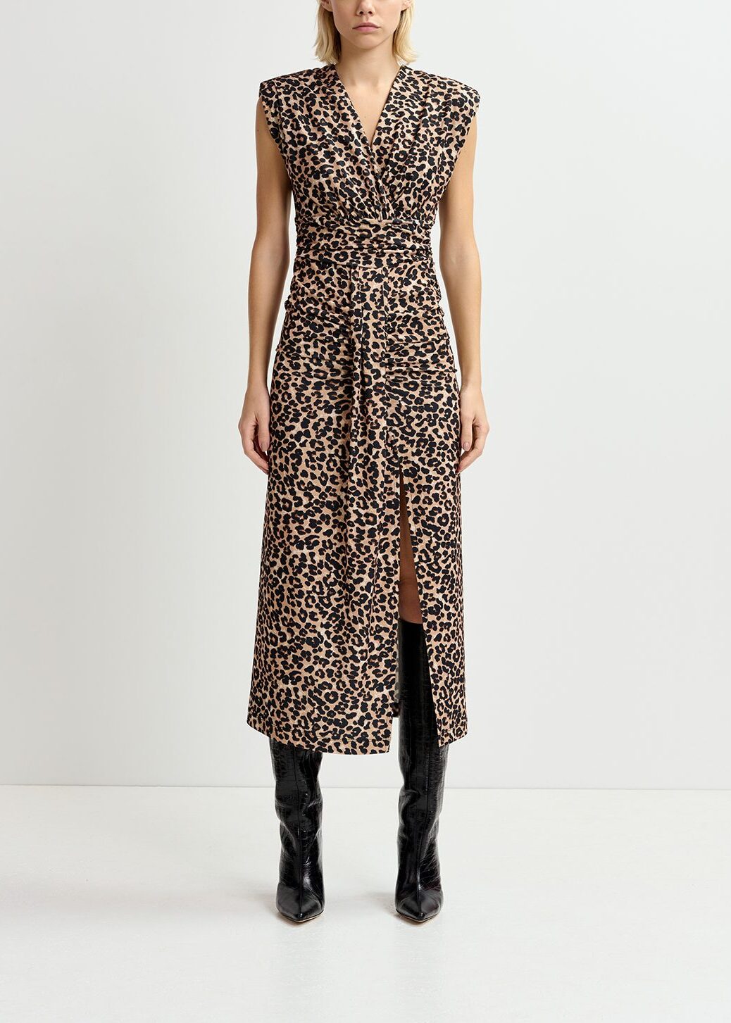 Robe mi-longue brune en jersey à imprimé léopard RE—SSENTIEL | Essentiel second hand