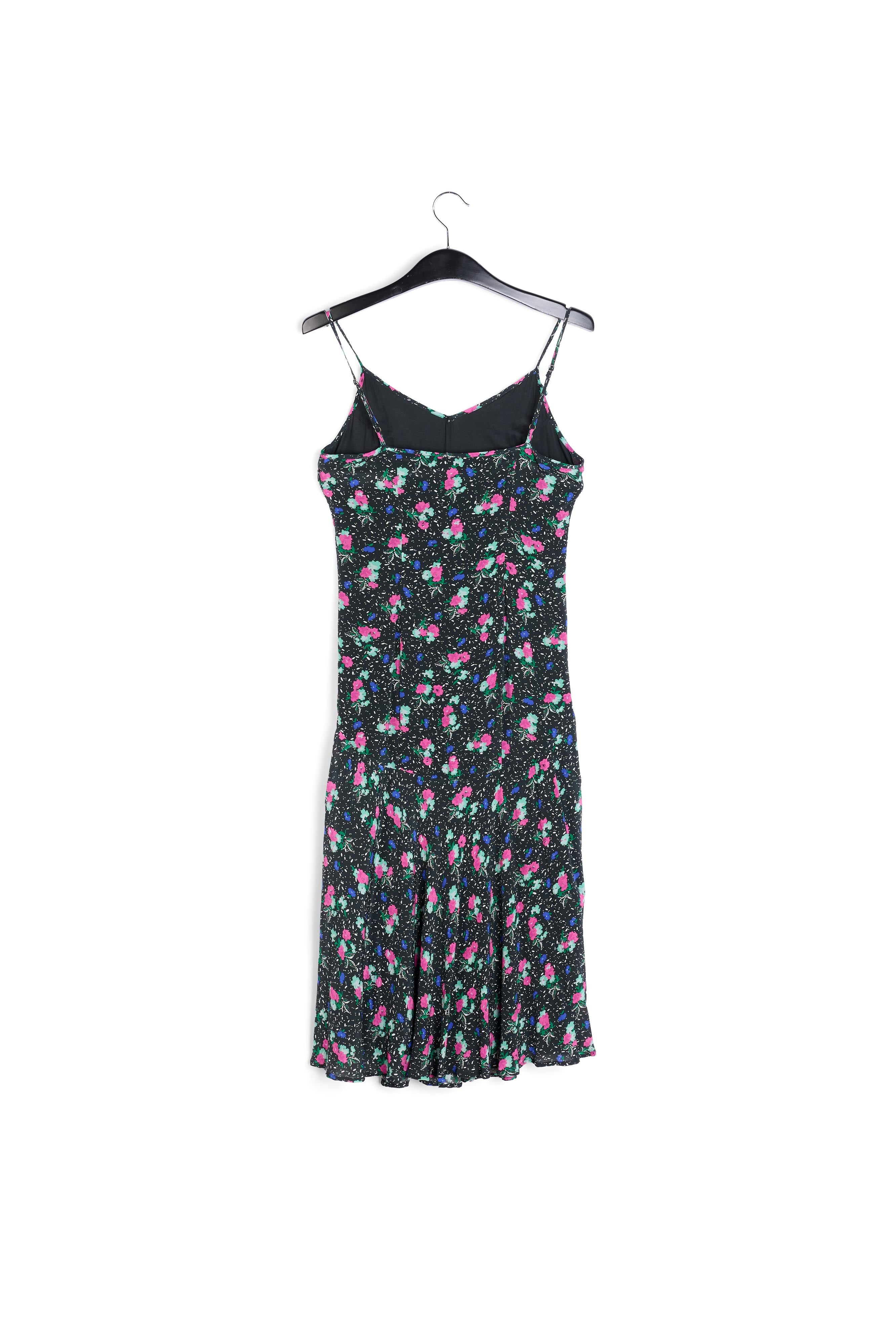 Zwarte midi-jurk met bloemen en v-hals RE—SSENTIEL | Essentiel second hand