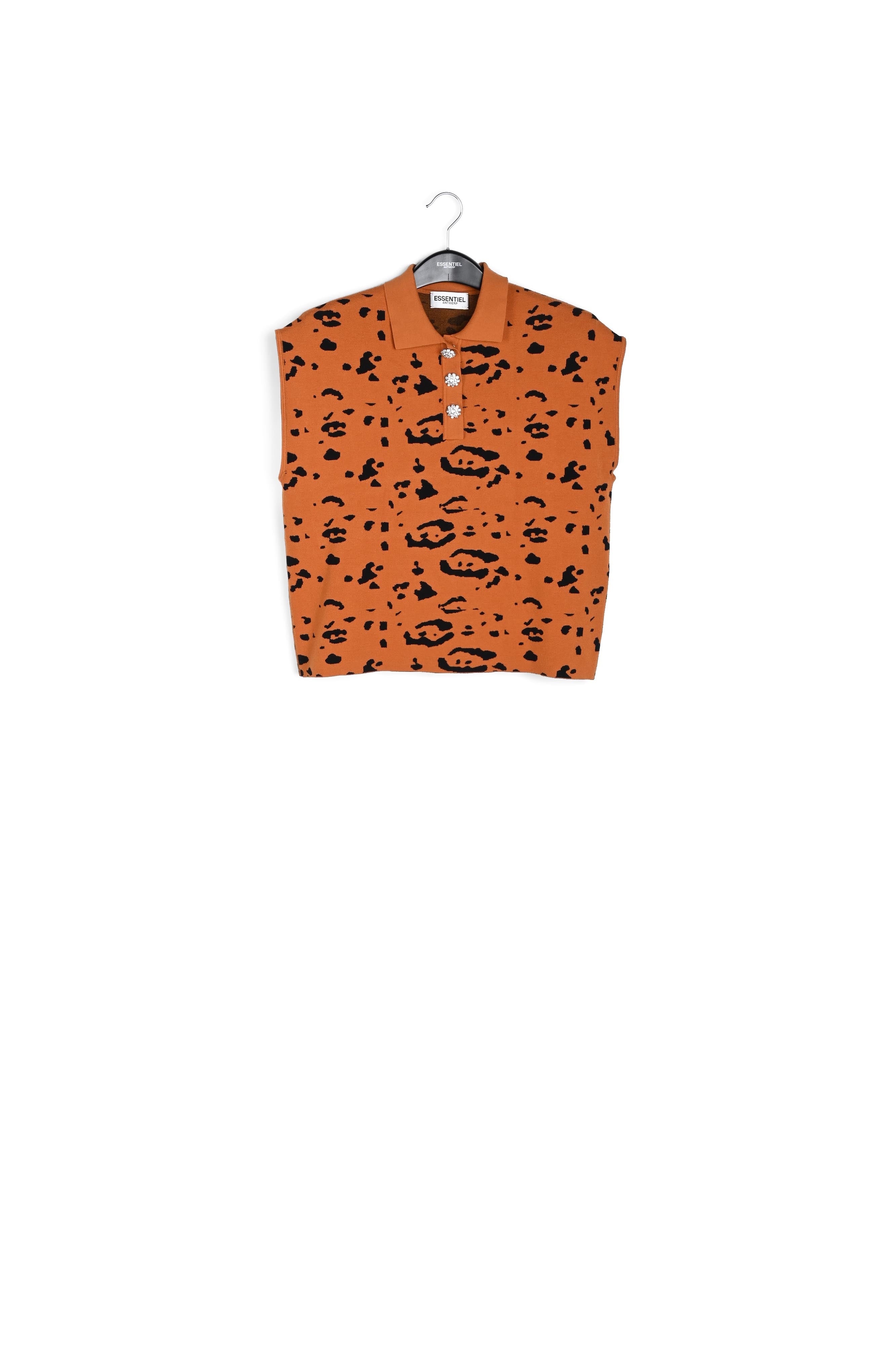Top polo en tricot léopard orange et noir RE—SSENTIEL | Essentiel second hand