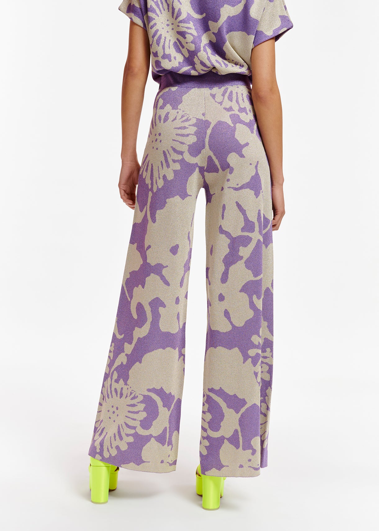 Beige and purple jacquard-knit lurex pants RE—SSENTIEL | Essentiel second hand