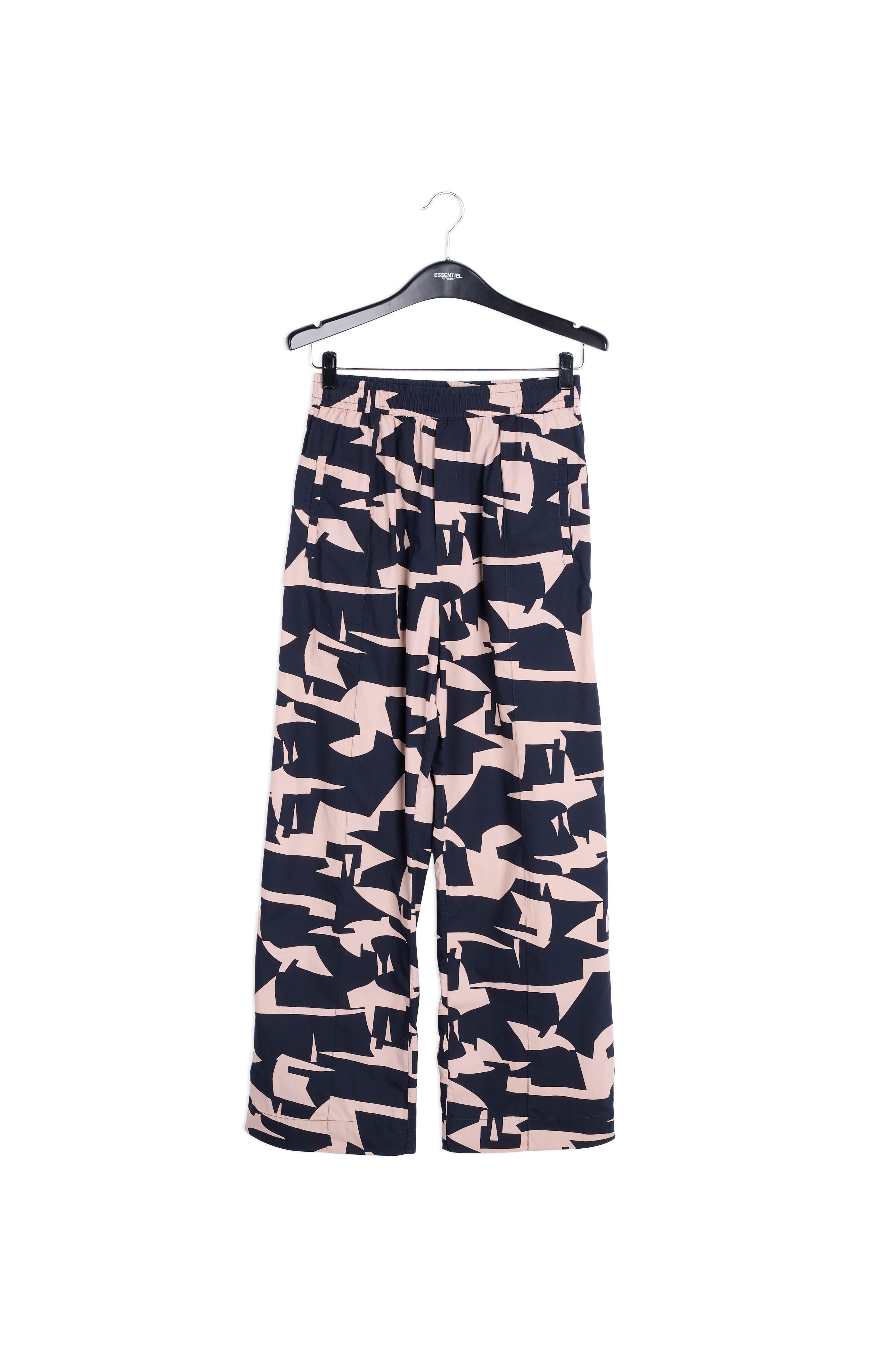 Pantalon beige avec imprimé bleu graphique RE—SSENTIEL | Essentiel second hand