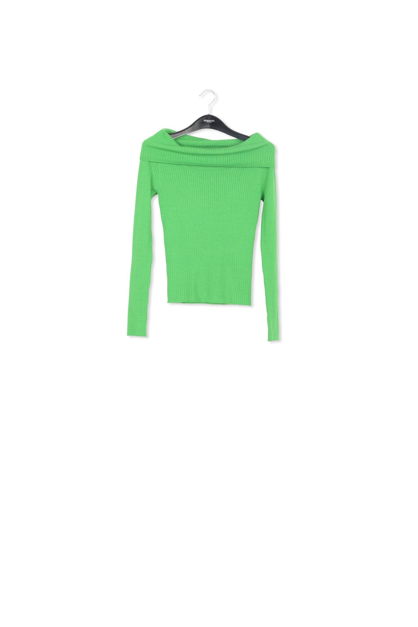 Pull en tricot vert à épaules dénudées RE—SSENTIEL | Essentiel second hand