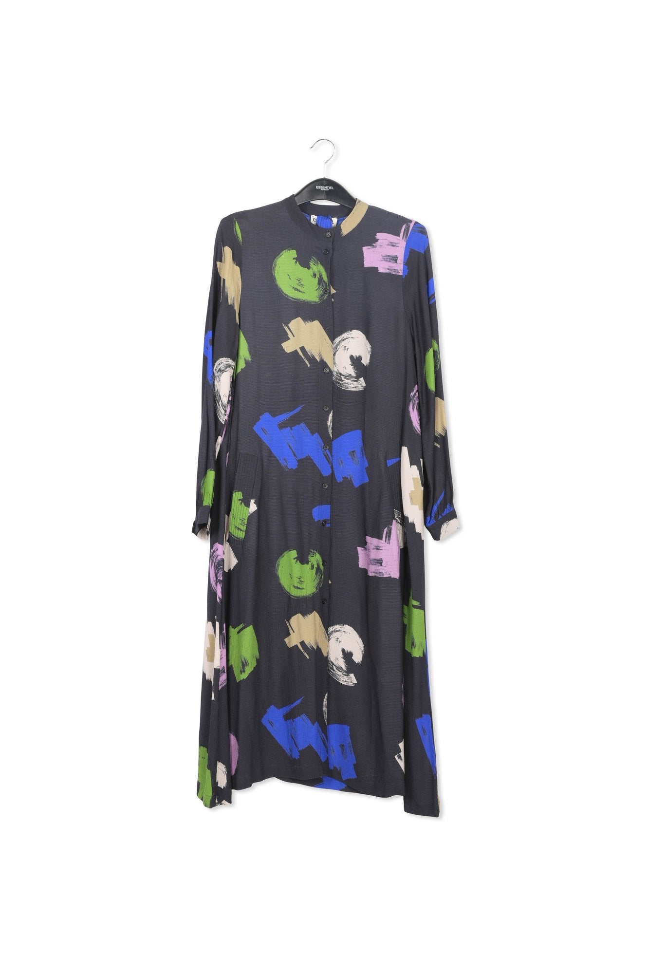 Robe chemise maxi bleue à imprimé graphique RE—SSENTIEL | Essentiel second hand