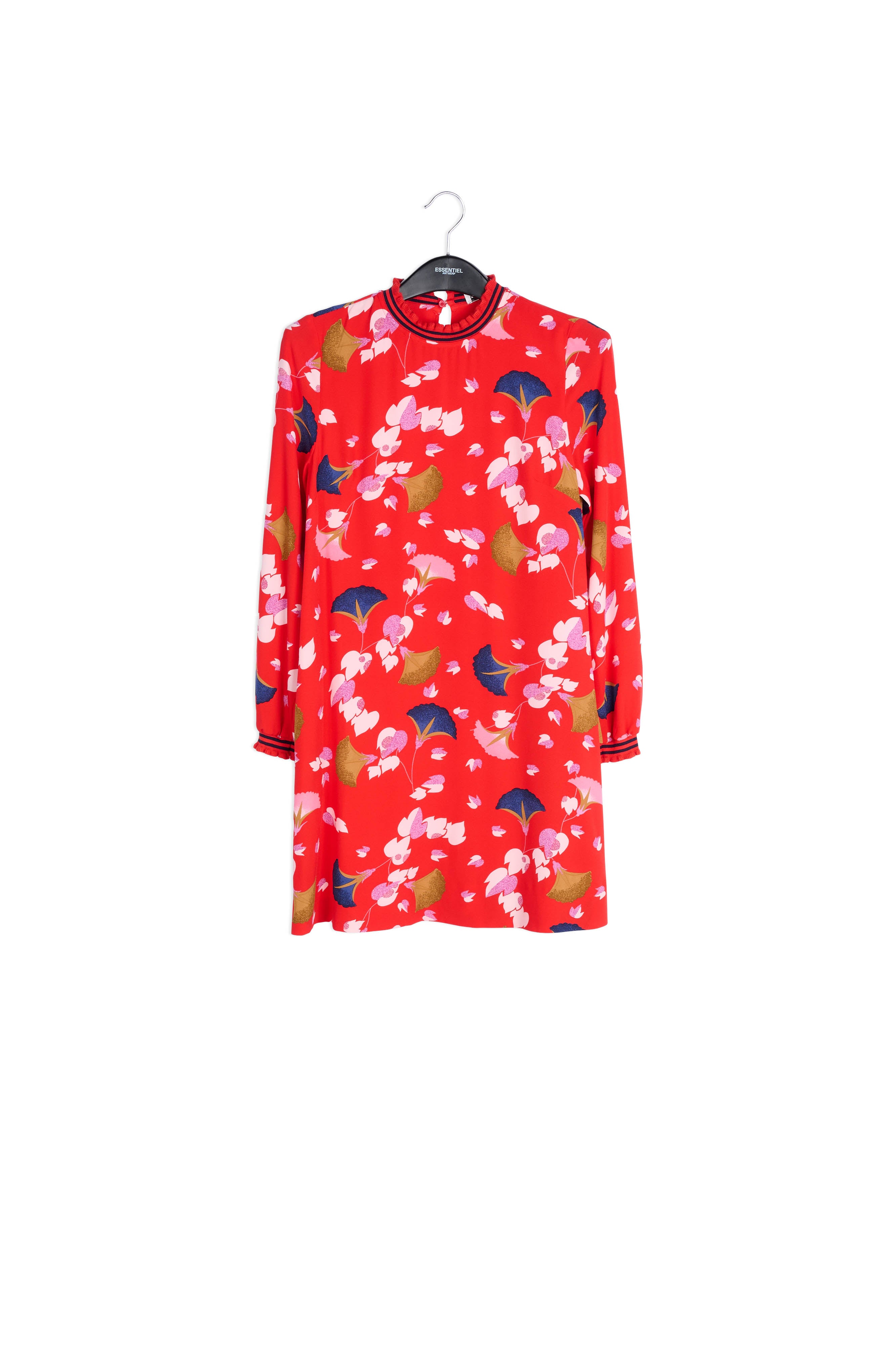 Red A-line mini dress with floral print RE—SSENTIEL | Essentiel second hand