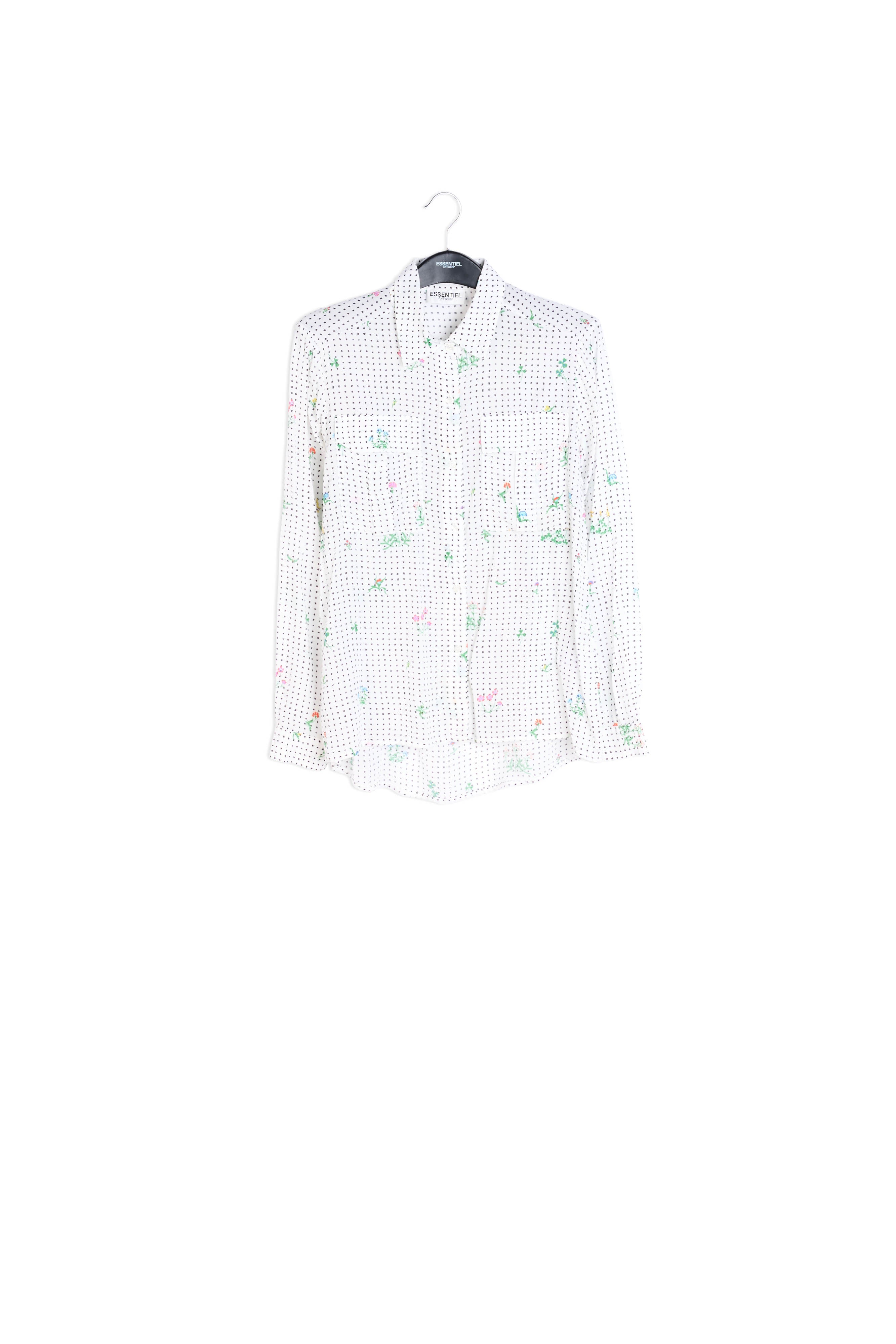 Off-white polka dot and floral silk shirt RE—SSENTIEL | Essentiel second hand