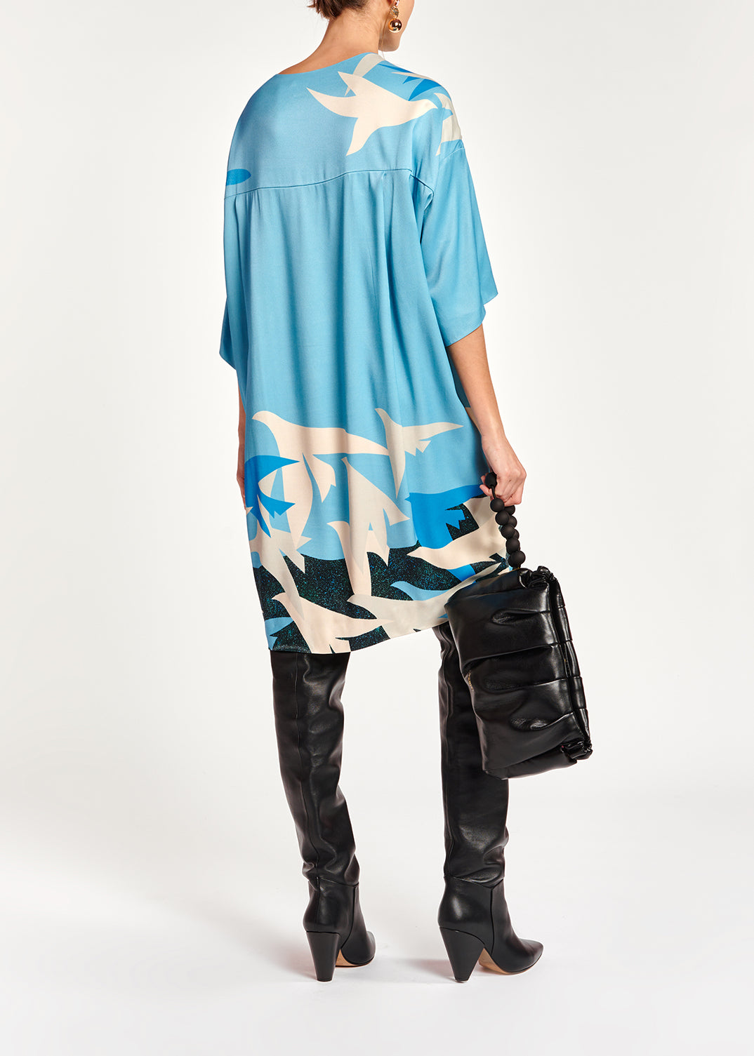 Blue cocoon-shaped printed mini dress RE—SSENTIEL | Essentiel second hand