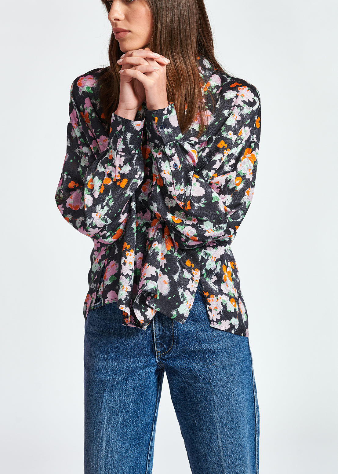 Chemise bleu foncé à  fleurs RE—SSENTIEL | Essentiel second hand