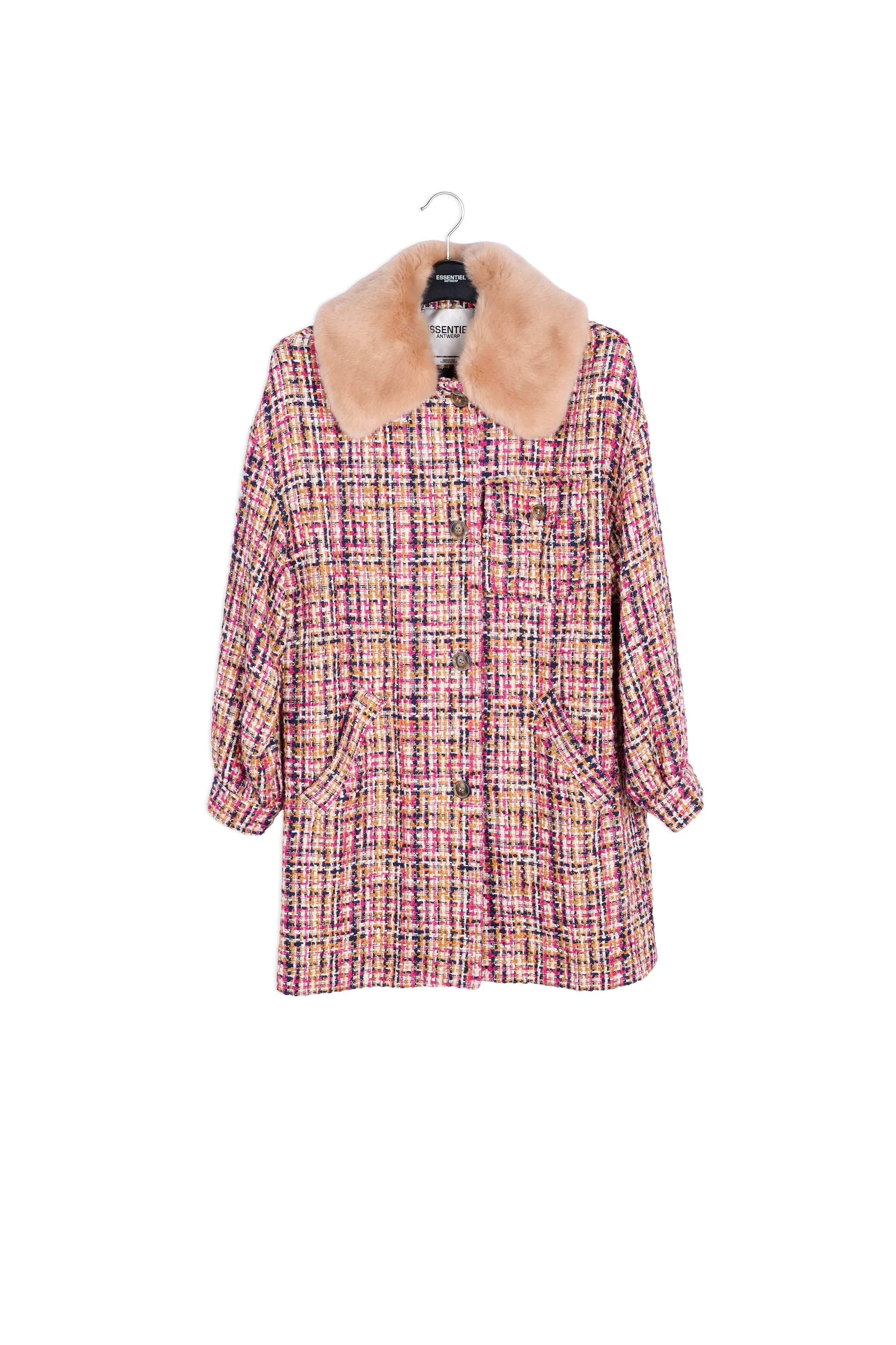 Pink, orange and blue coat with faux fur collar RE—SSENTIEL | Essentiel second hand