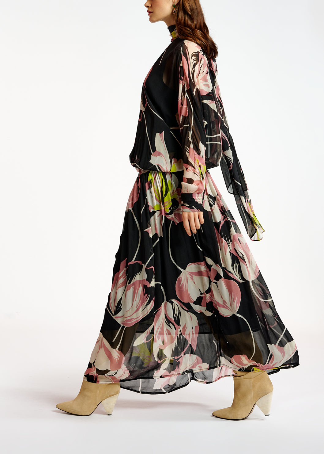 Black floral-print voluminous maxi dress RE—SSENTIEL | Essentiel second hand