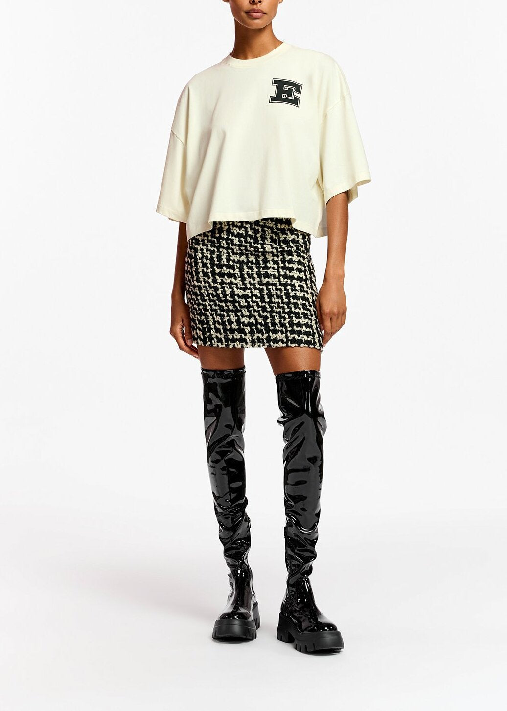 Black and off-white wool-blend tweed mini skirt RE—SSENTIEL | Essentiel second hand