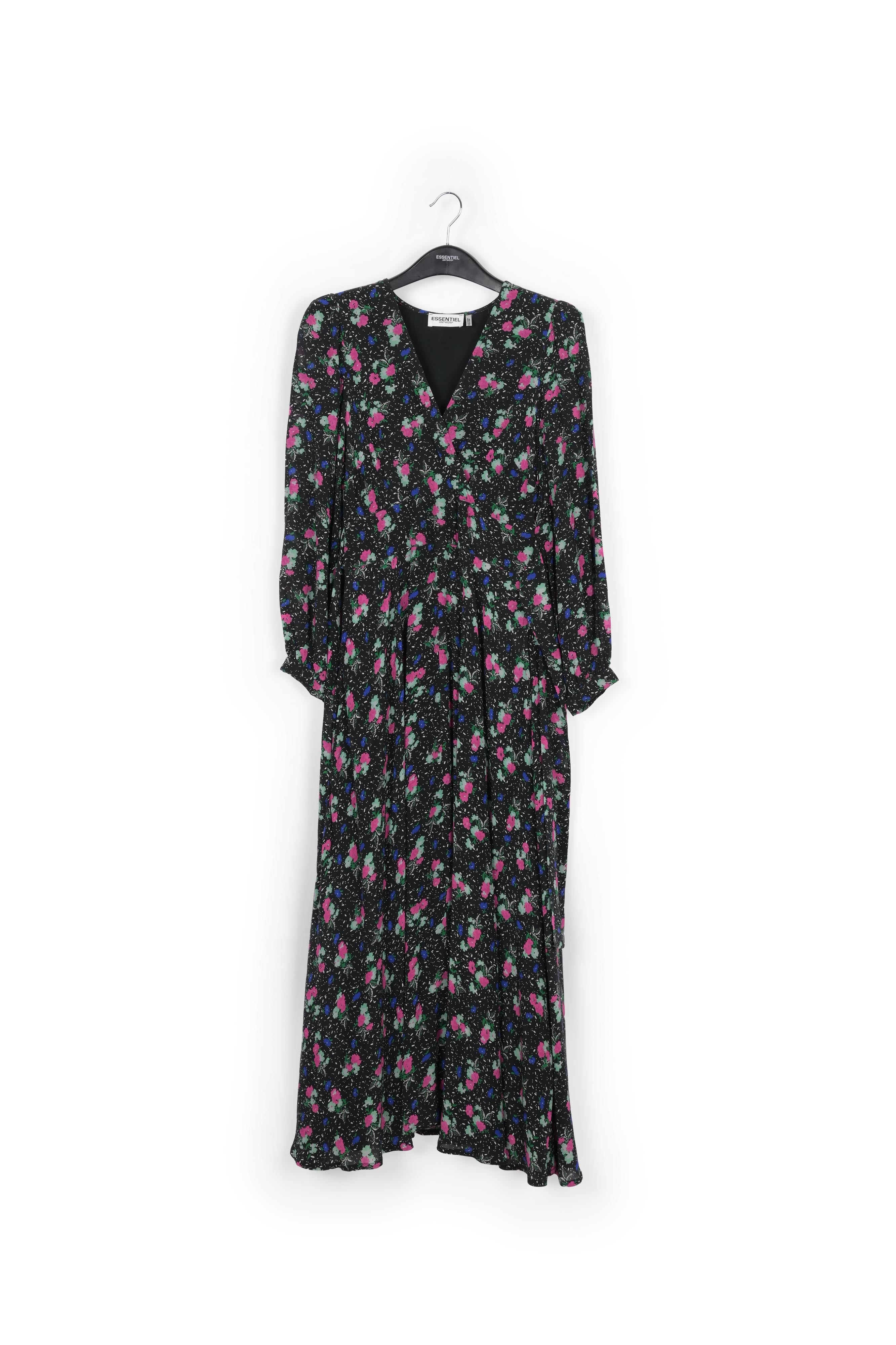 Black floral-print wrap maxi dress RE—SSENTIEL | Essentiel second hand
