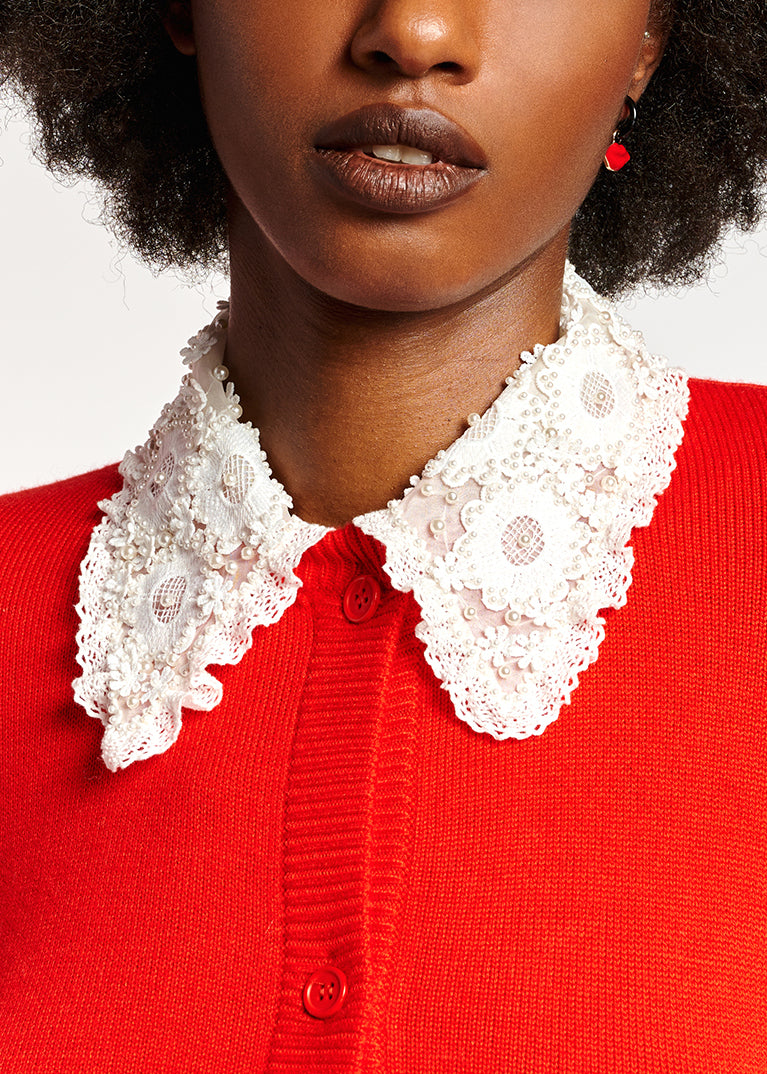 Cardigan rouge avec col en dentelle RE—SSENTIEL | Essentiel second hand
