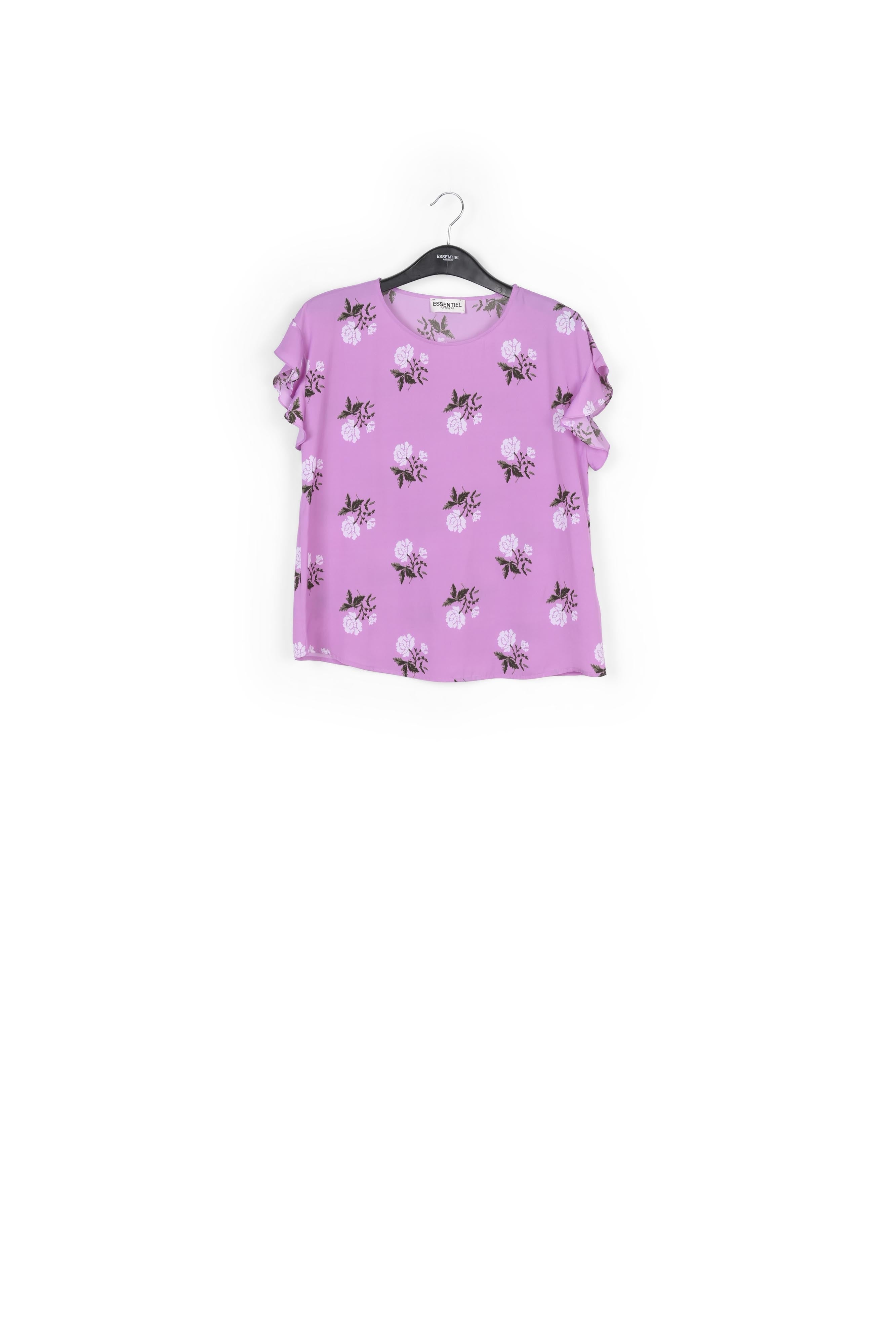 Pink flower print top with ruffled sleeves RE—SSENTIEL | Essentiel second hand