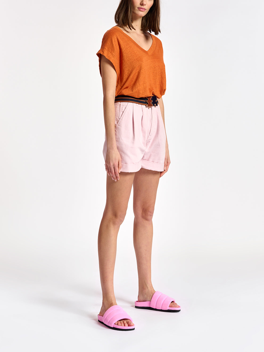 Orange linen v-neck t-shirt RE—SSENTIEL | Essentiel second hand