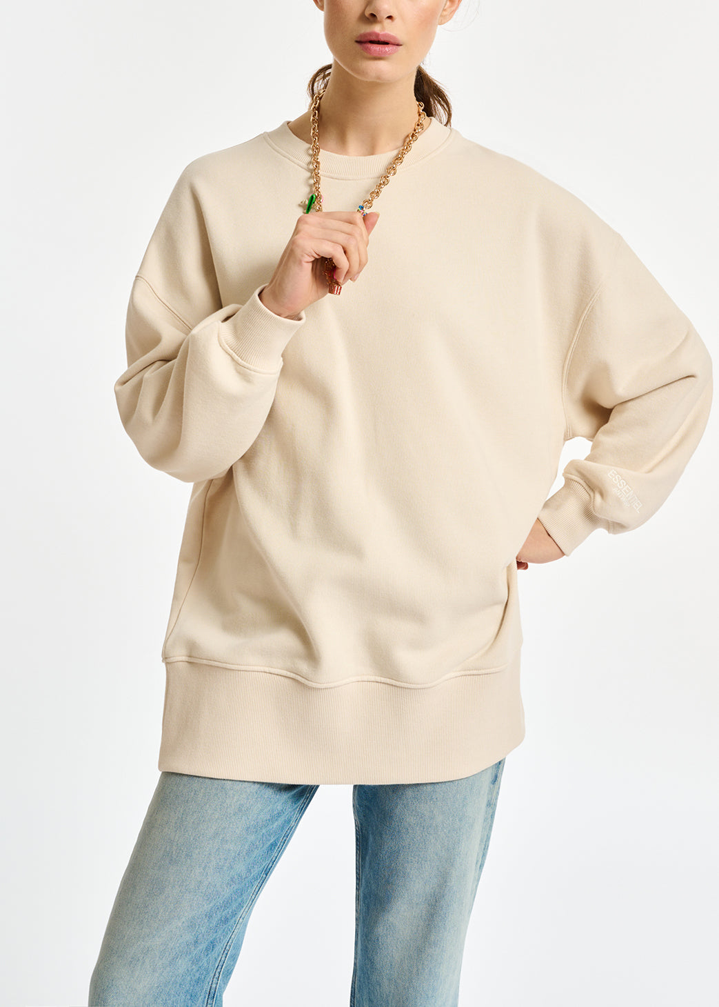 Sweat boxy en coton bio blanc cassé RE—SSENTIEL | Essentiel second hand