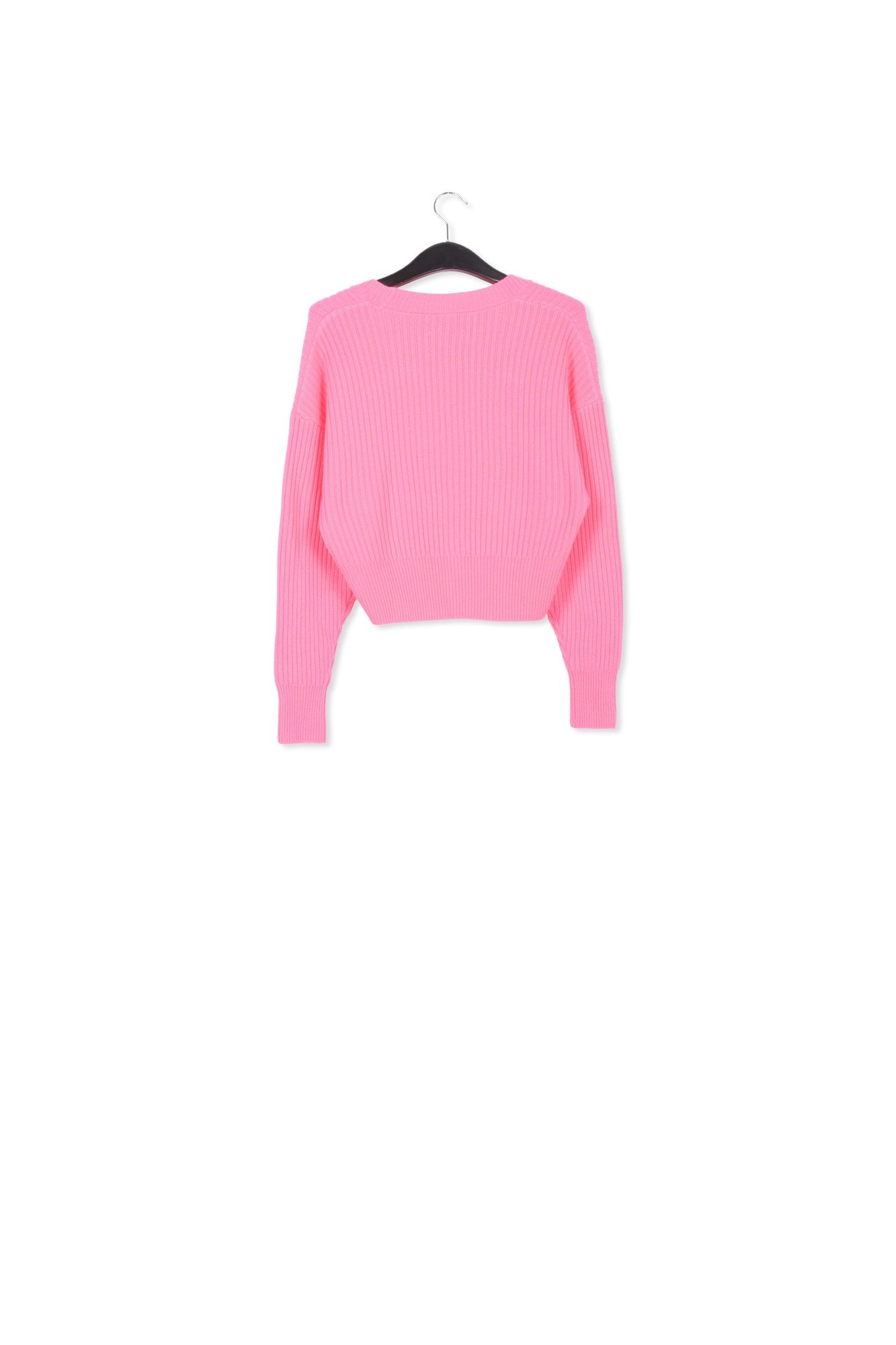 Neon pink rhinestone-button V-neck cardigan RE—SSENTIEL | Essentiel second hand