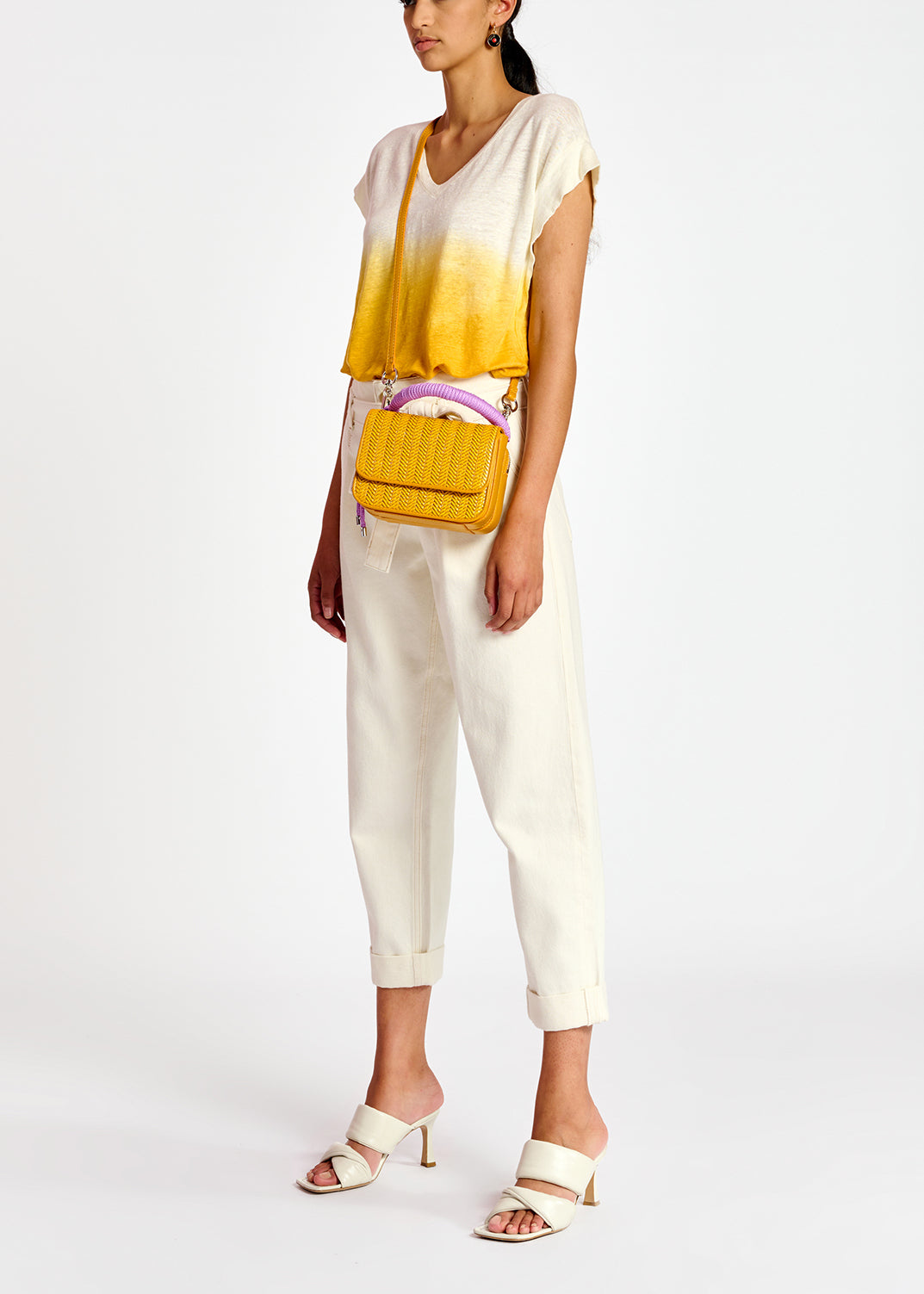 Yellow raffia-paneled shoulder bag RE—SSENTIEL | Essentiel second hand