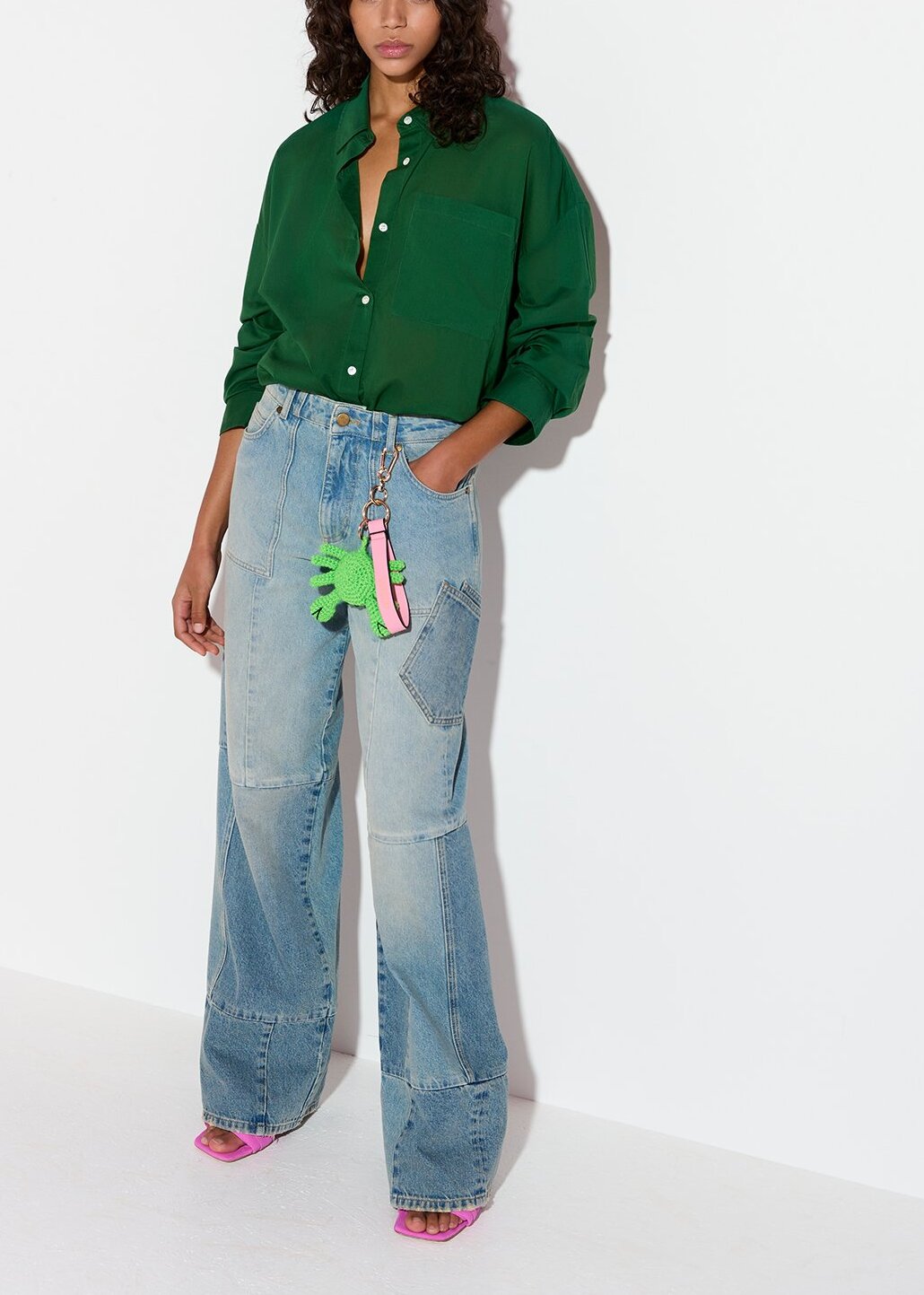 Dark green oversized cotton-voile shirt RE—SSENTIEL | Essentiel second hand