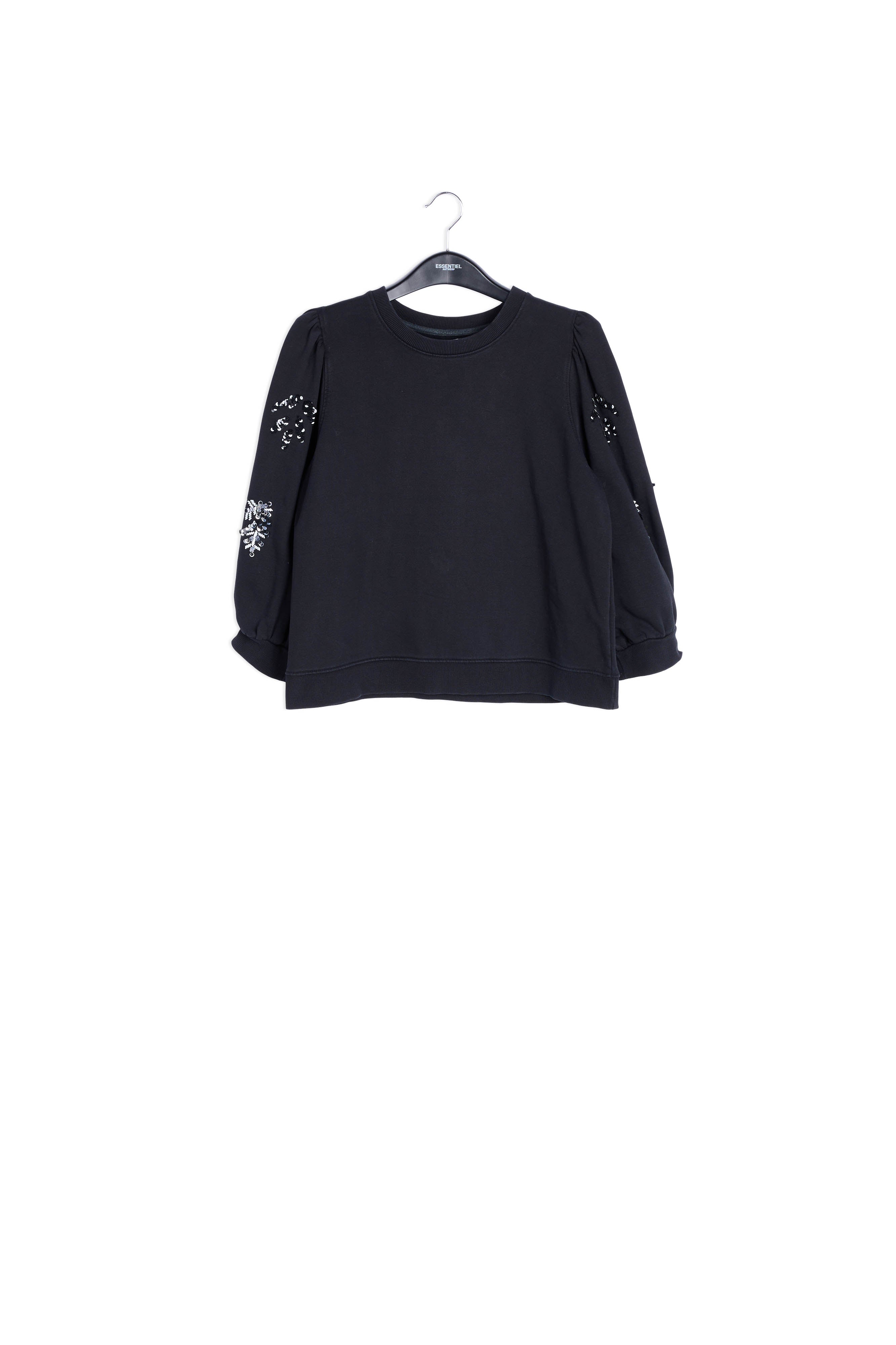 Black cotton sequin-embroidered sweatshirt RE—SSENTIEL | Essentiel second hand