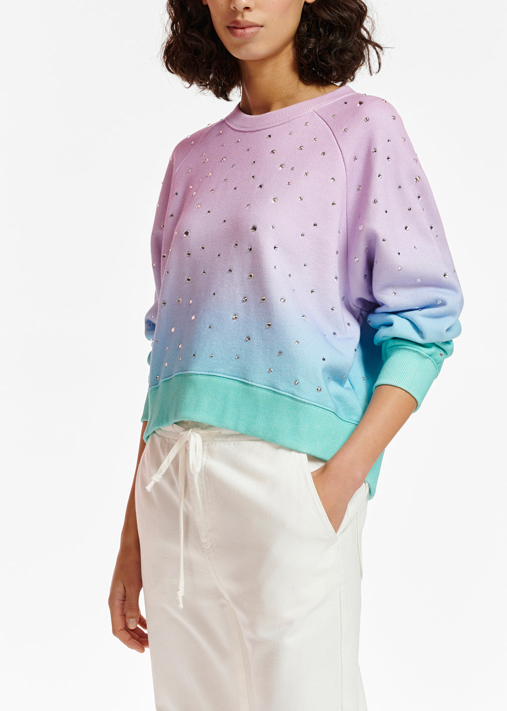 Sweatshirt violet, lilas et turquoise avec strass RE—SSENTIEL | Essentiel second hand