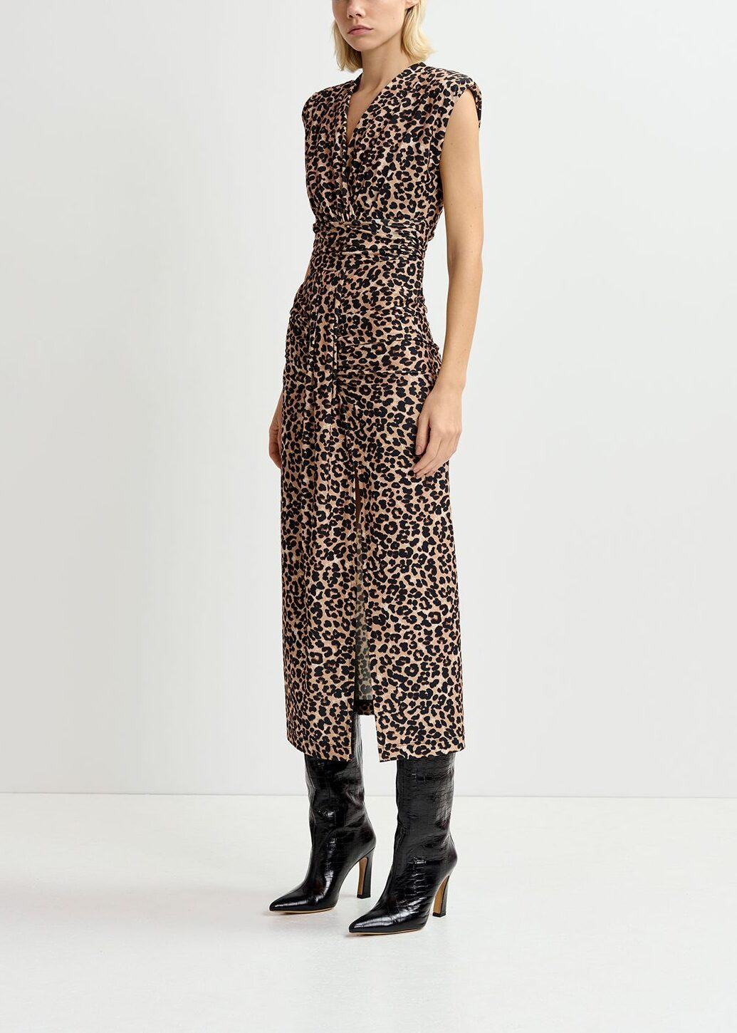 Robe mi-longue brune en jersey à imprimé léopard RE—SSENTIEL | Essentiel second hand